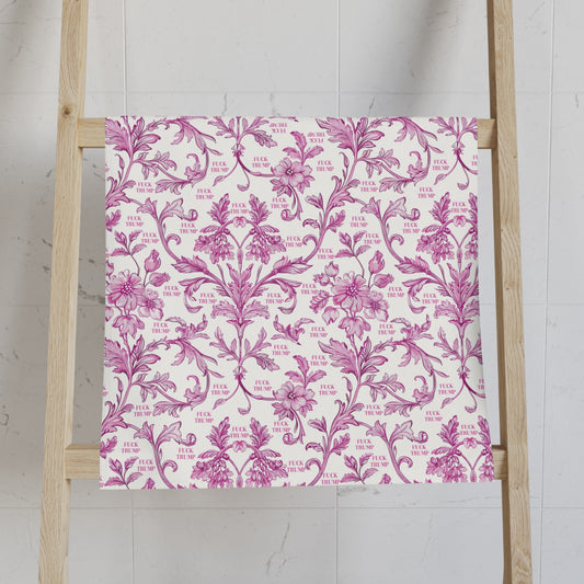 Pink Toile de Jouy F*ck Trump Hand Towel