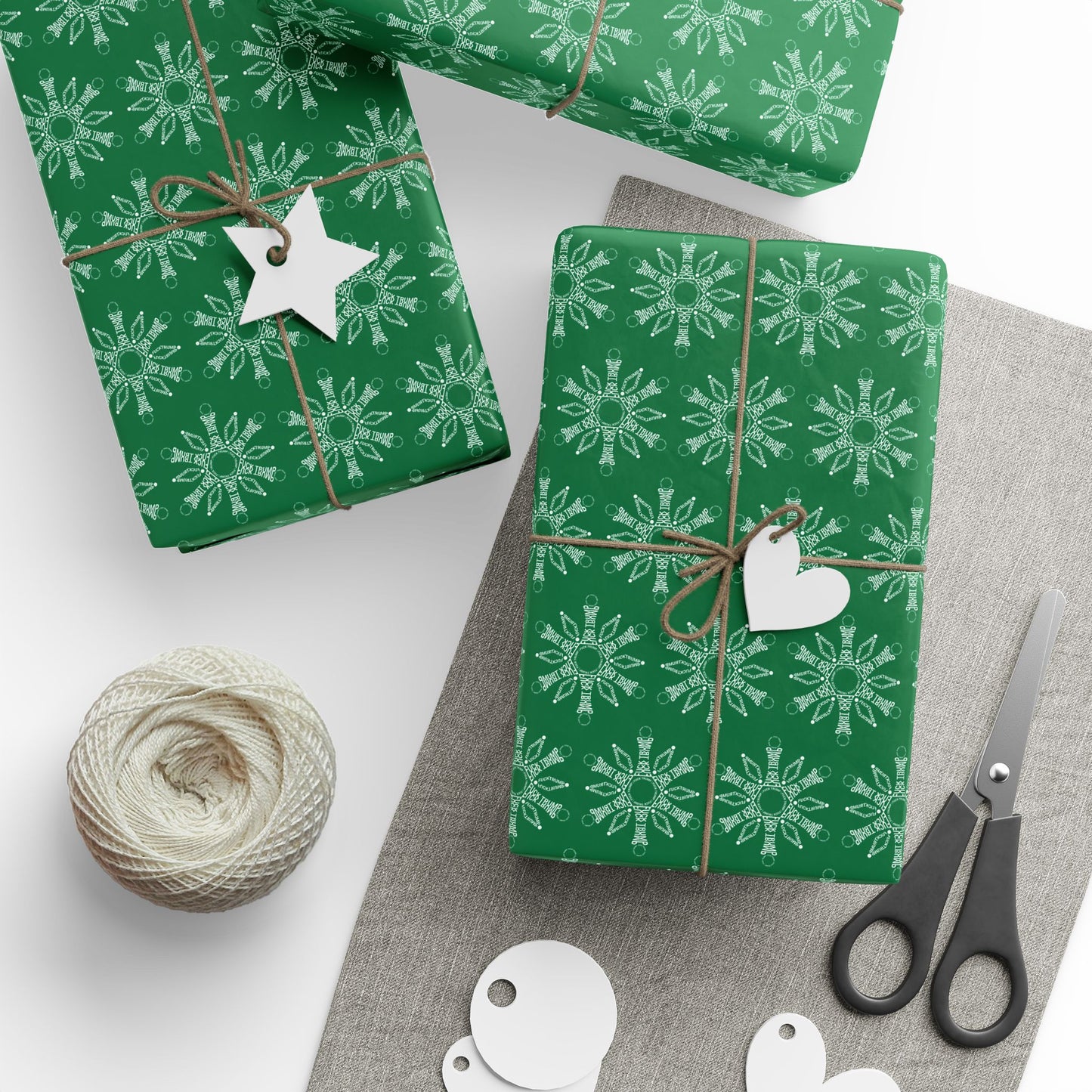 Subtle F*ck Trump Green Snowflake Wrapping Paper