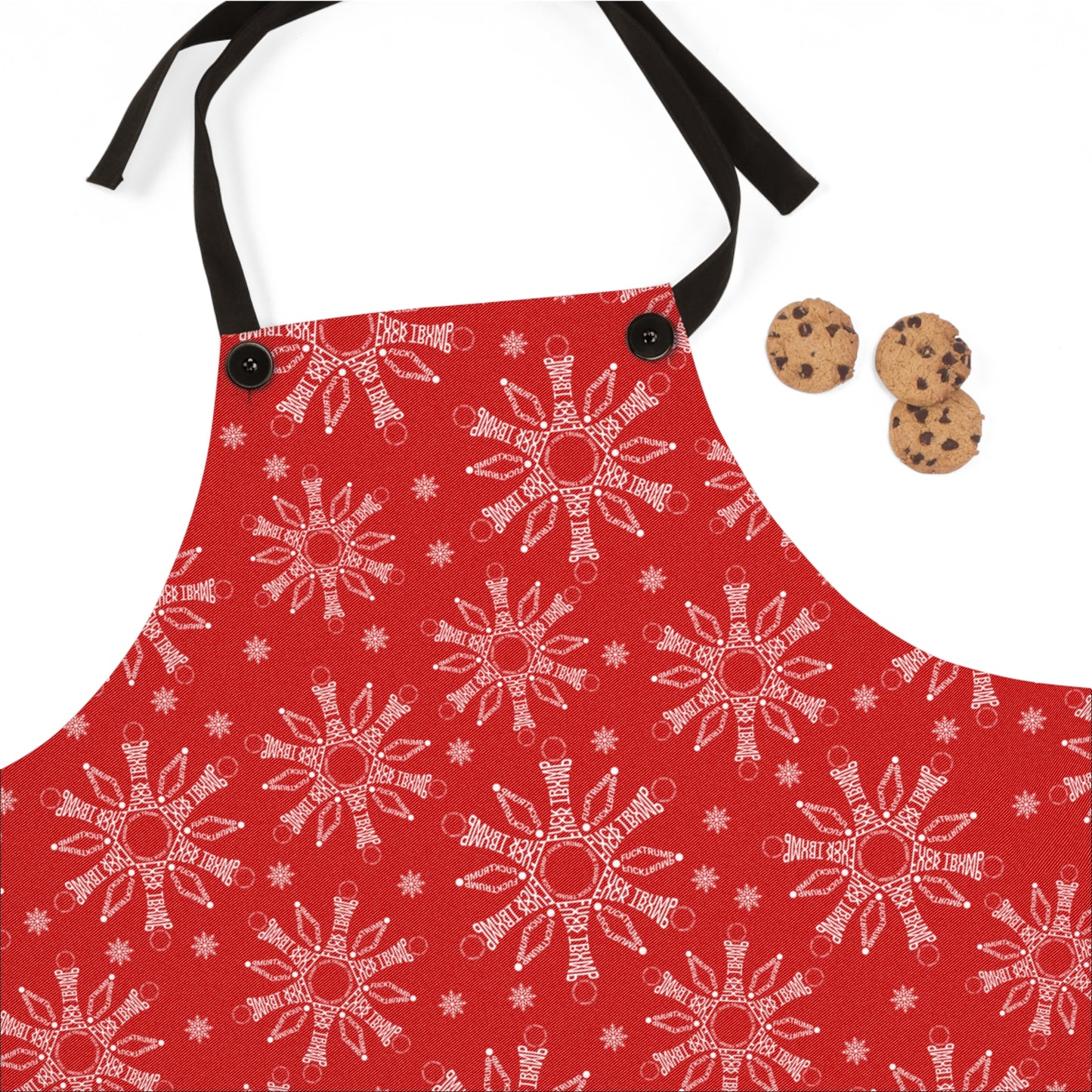 Subtle F*ck Trump Red Winter Snowflakes Cooking Apron