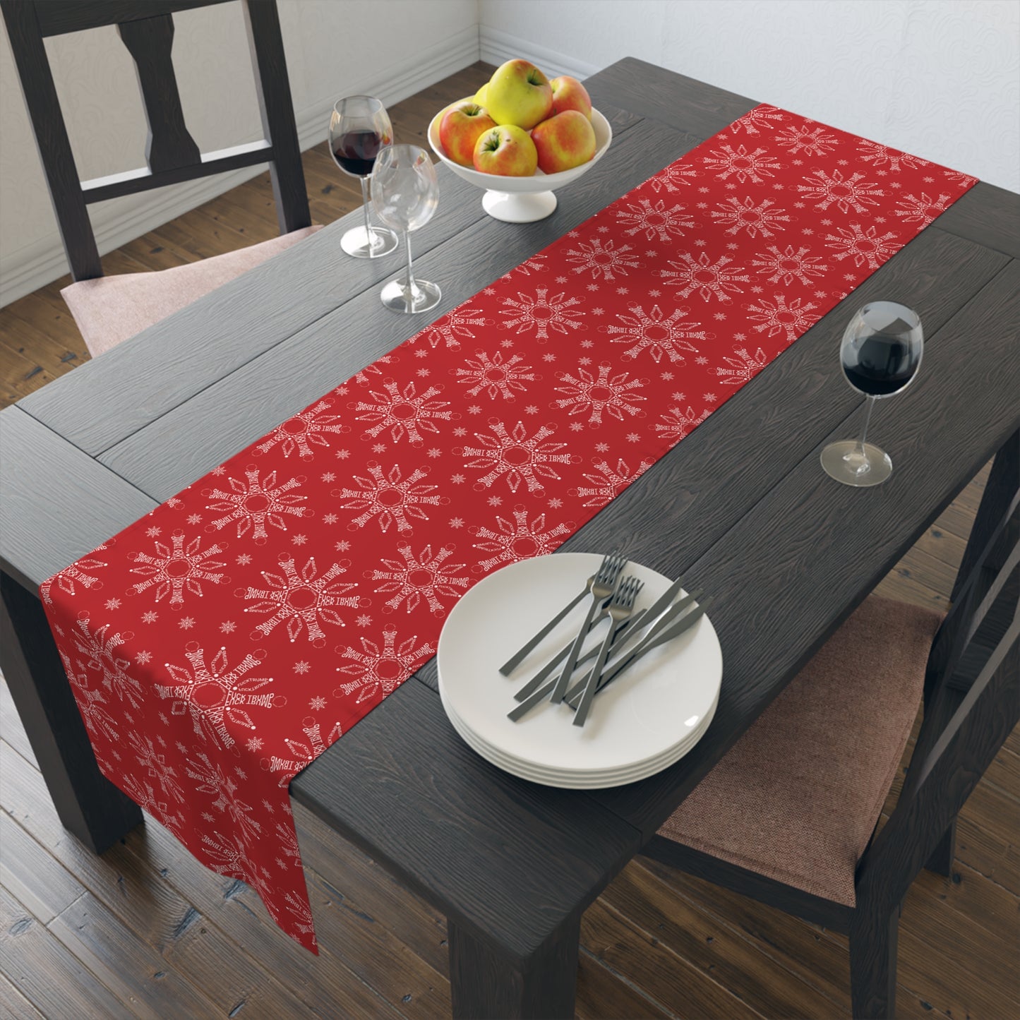 Subtle F*ck Trump Red Snowflake Table Runner