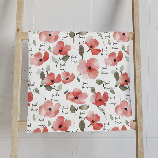 Watercolor Poppy F*ck Trump Hand Towel