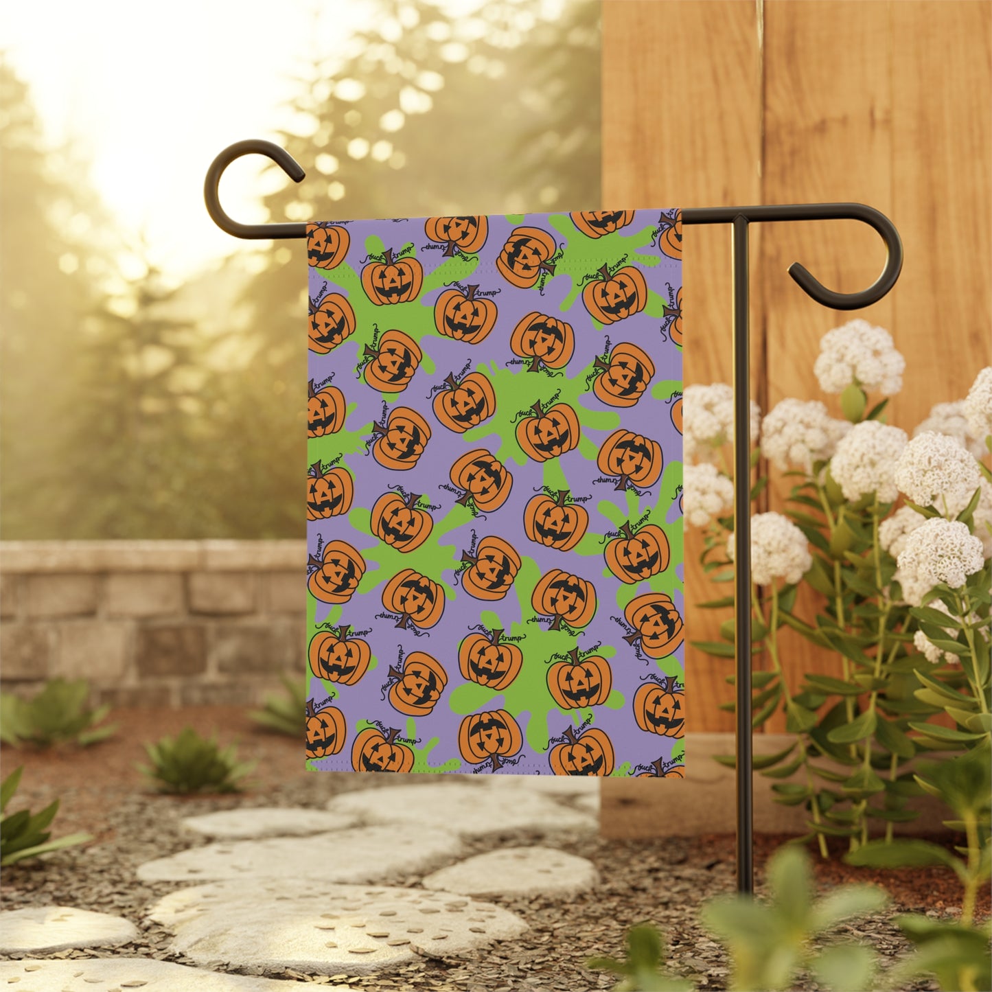Subtle F*ck Trump Jack-O-Lantern Slime Garden Flag