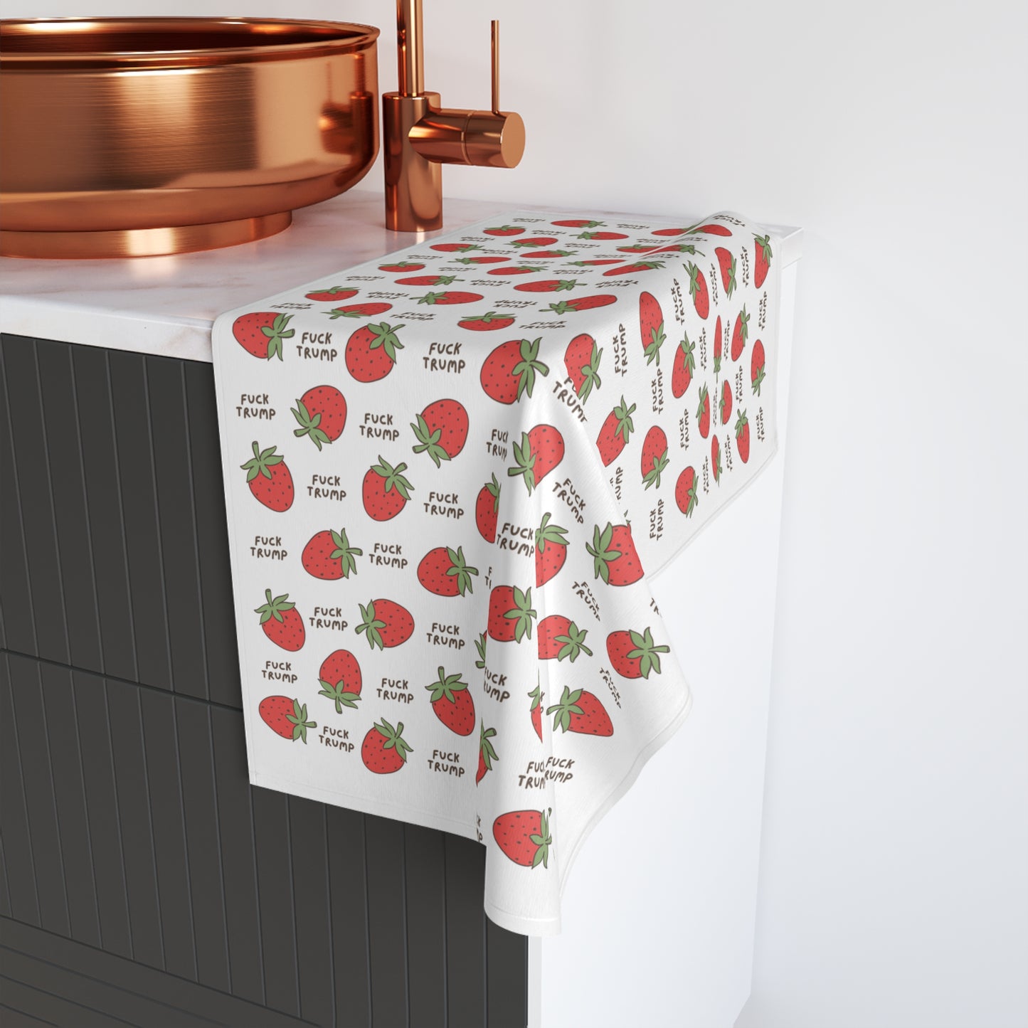 Cartoon Strawberry F*ck Trump Hand Towel