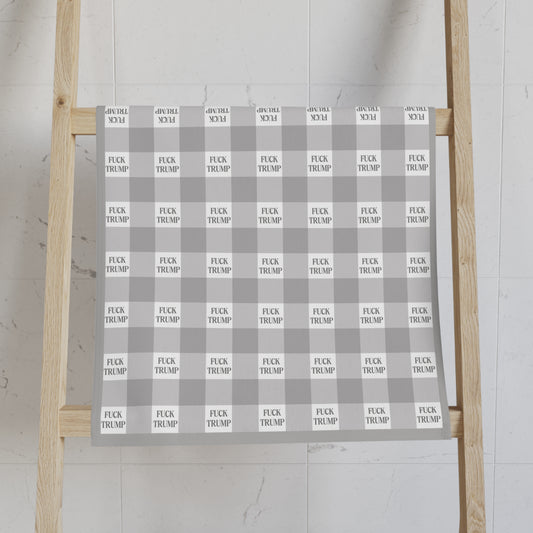 Subtle F*ck Trump Cool Grey Gingham Hand Towel