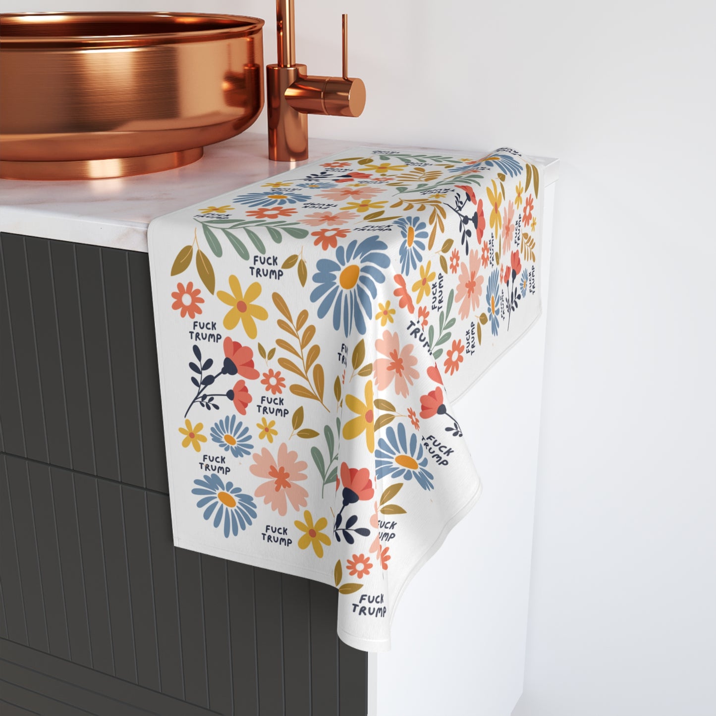 Subtle F*ck Trump Retro Flower Hand Towel