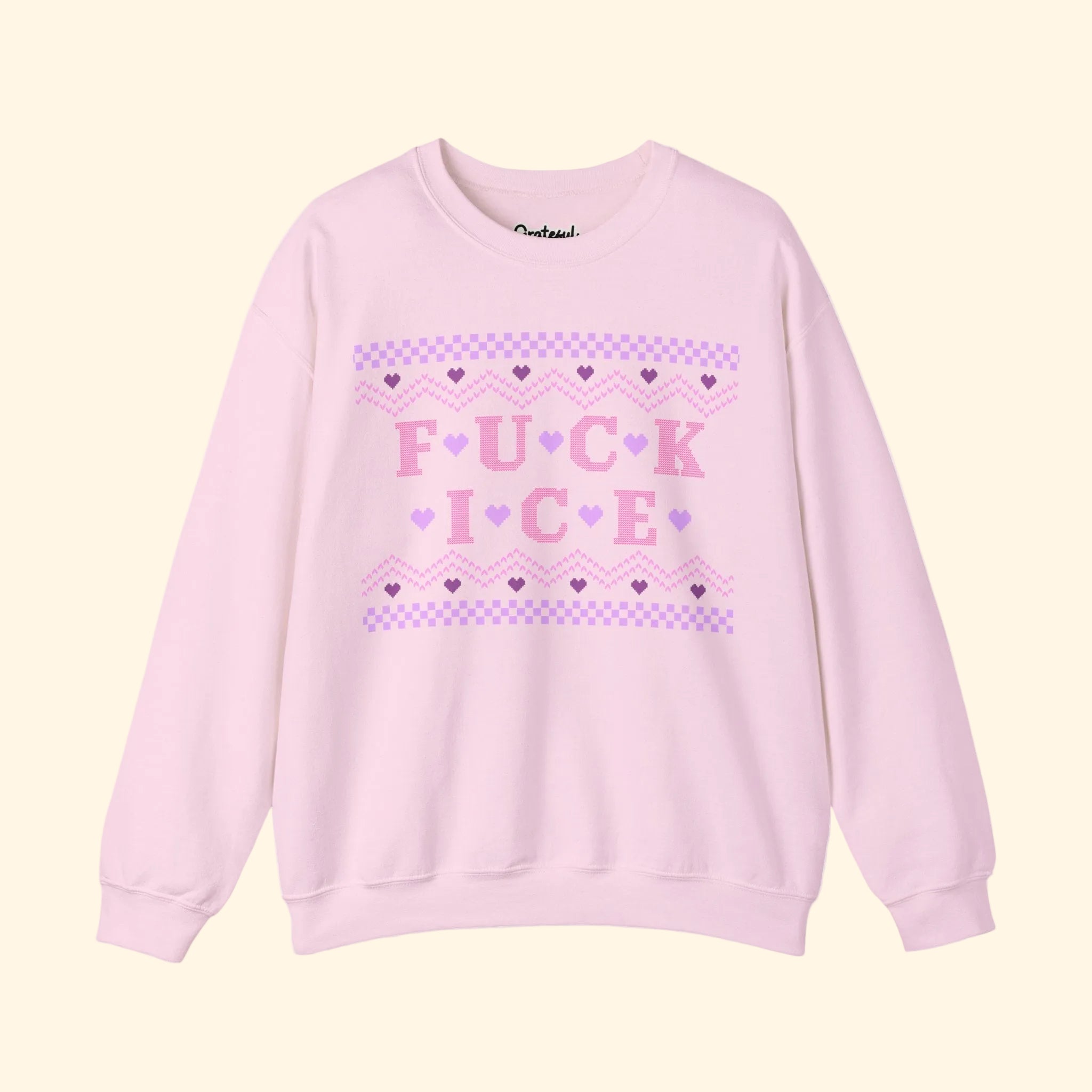F*ck ICE Pink sweatshirt with graphic design on a white background