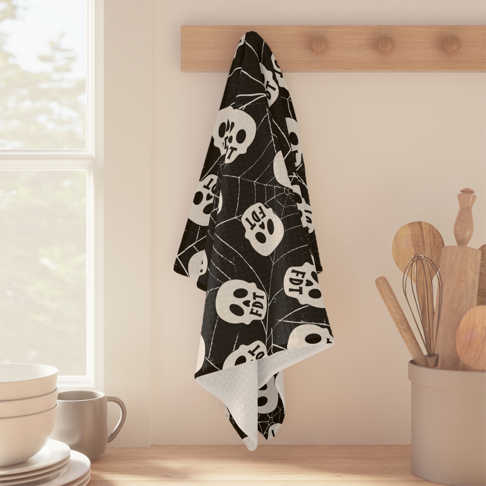 FDT Skulls and Spider Webs Waffle Weave Kitchen Towel