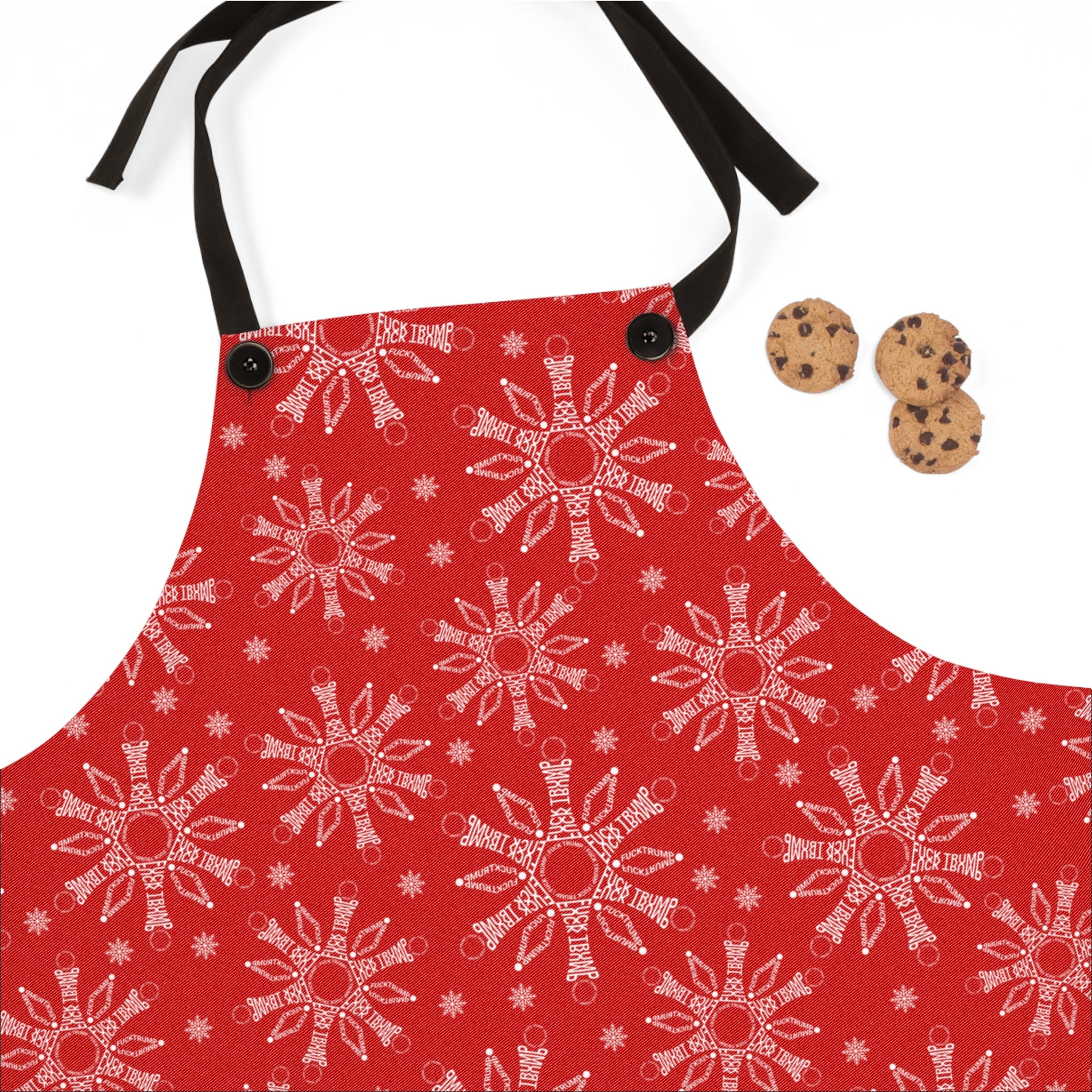 Subtle F*ck Trump Red Winter Snowflakes Cooking Apron