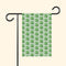 Garden flag with green shamrock pattern on a white background, attached to a black flagpole.