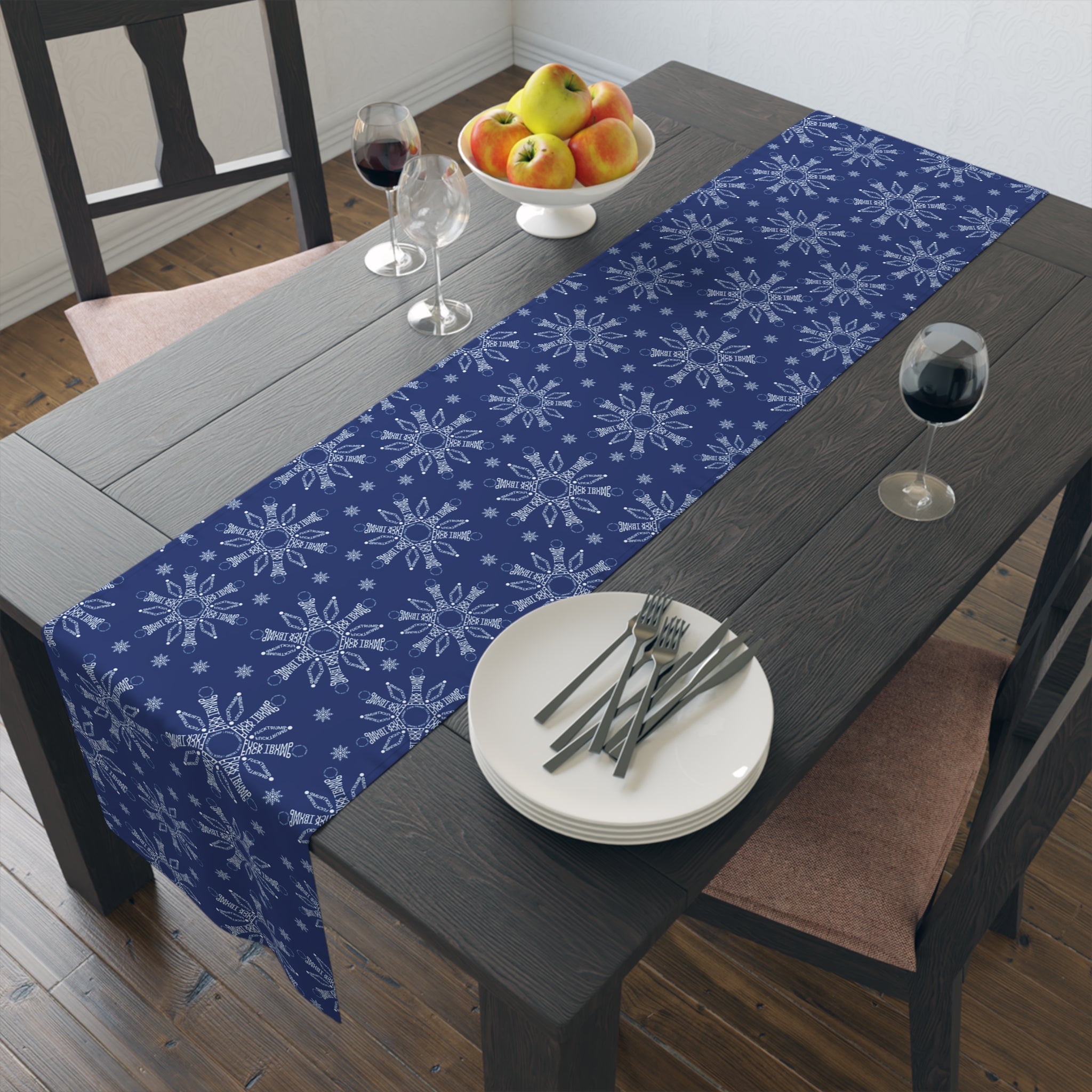 Subtle F*ck Trump Navy Snowflake Table Runner