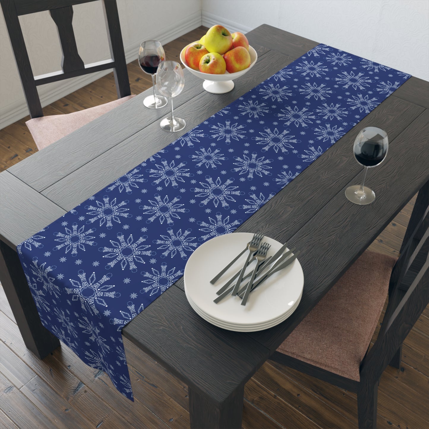 Subtle F*ck Trump Navy Snowflake Table Runner