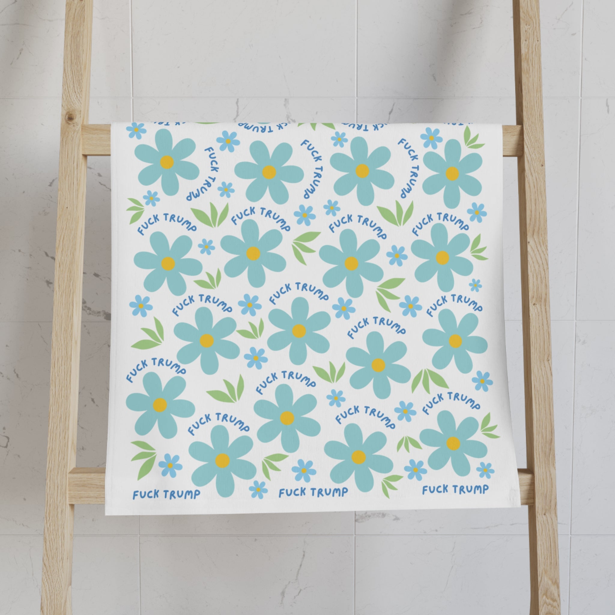 Blue Daisy F*ck Trump Hand Towel