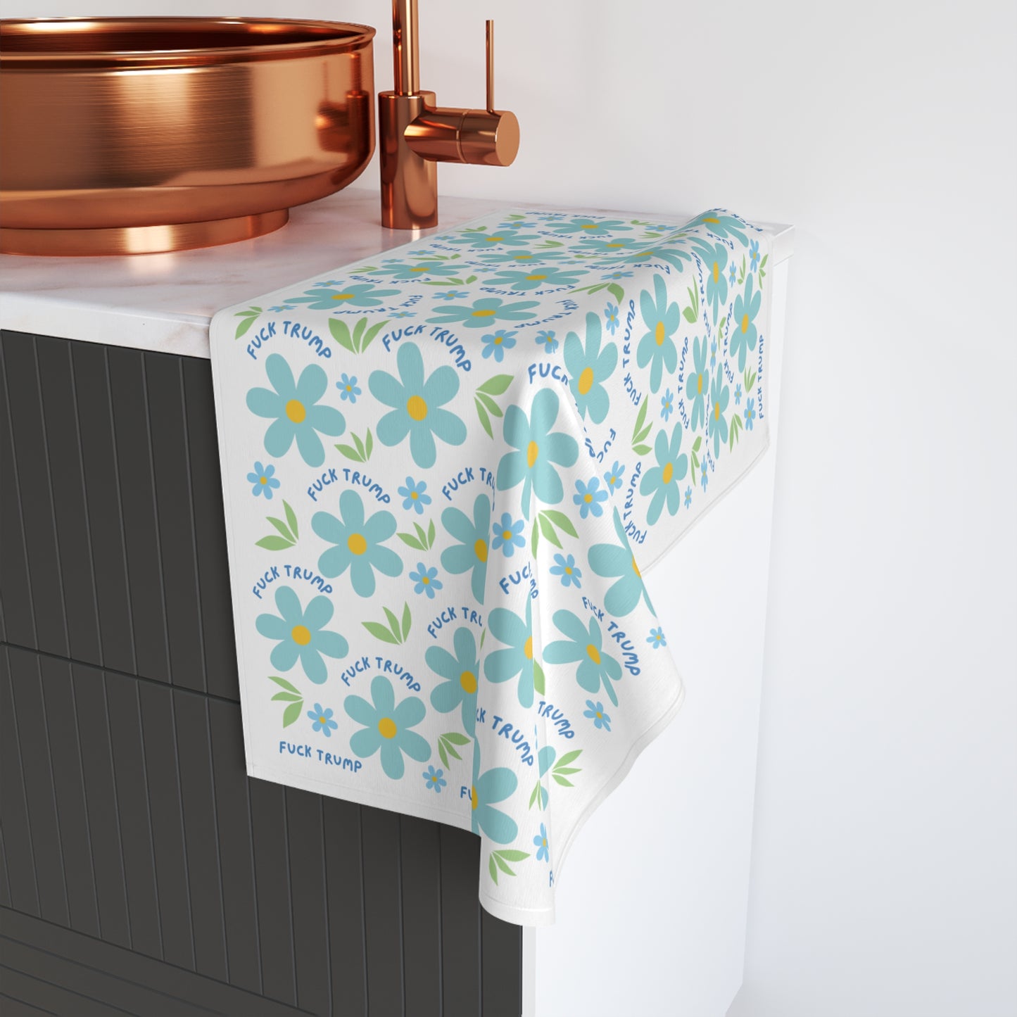 Blue Daisy F*ck Trump Hand Towel