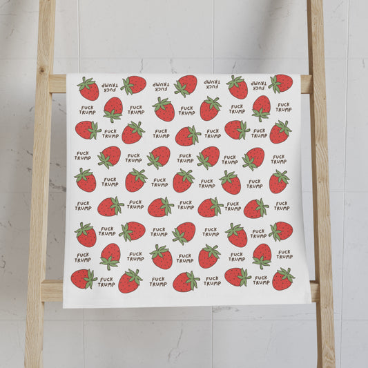 Cartoon Strawberry F*ck Trump Hand Towel