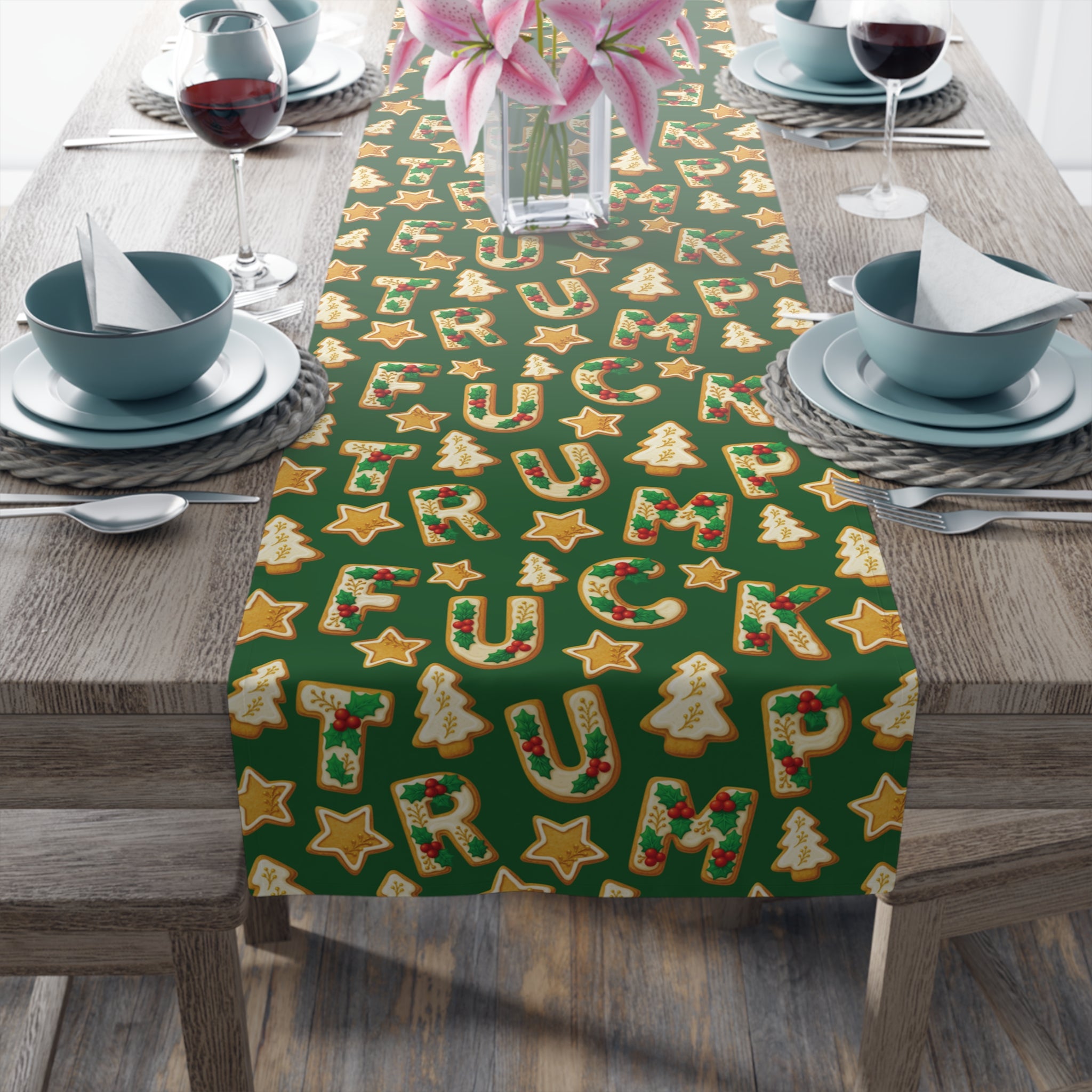 Subtle F*ck Trump Christmas Cookie Table Runner