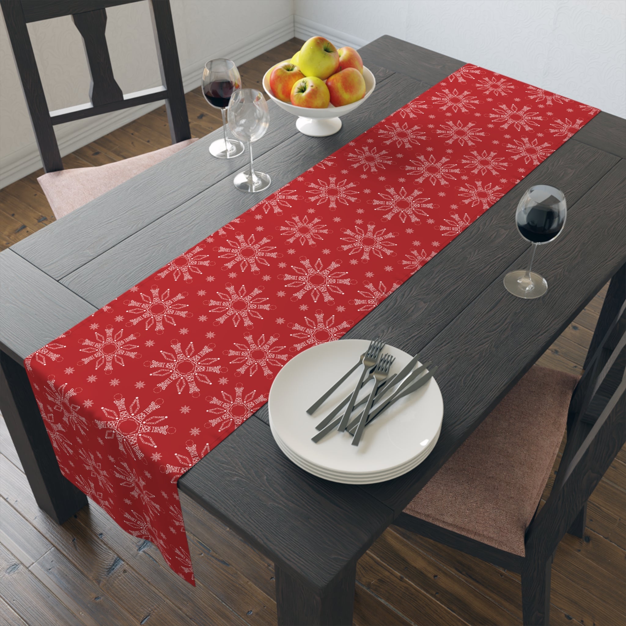 Subtle F*ck Trump Red Snowflake Table Runner