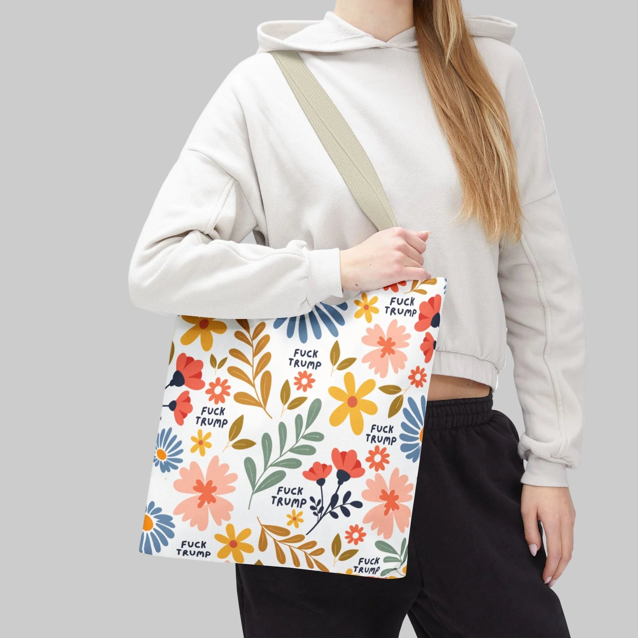 Subtle F*ck Trump Retro Flower Tote Bag
