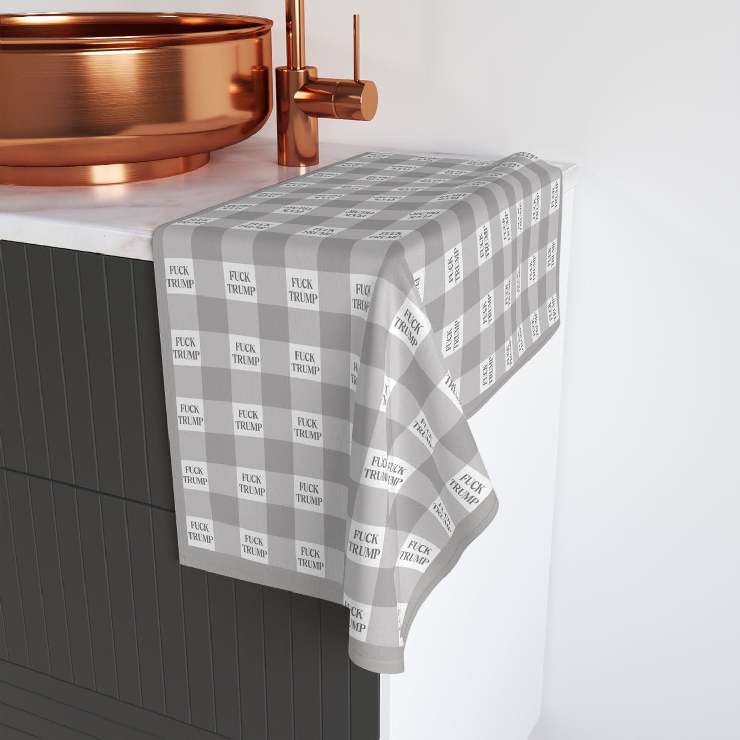 Subtle F*ck Trump Cool Grey Gingham Hand Towel