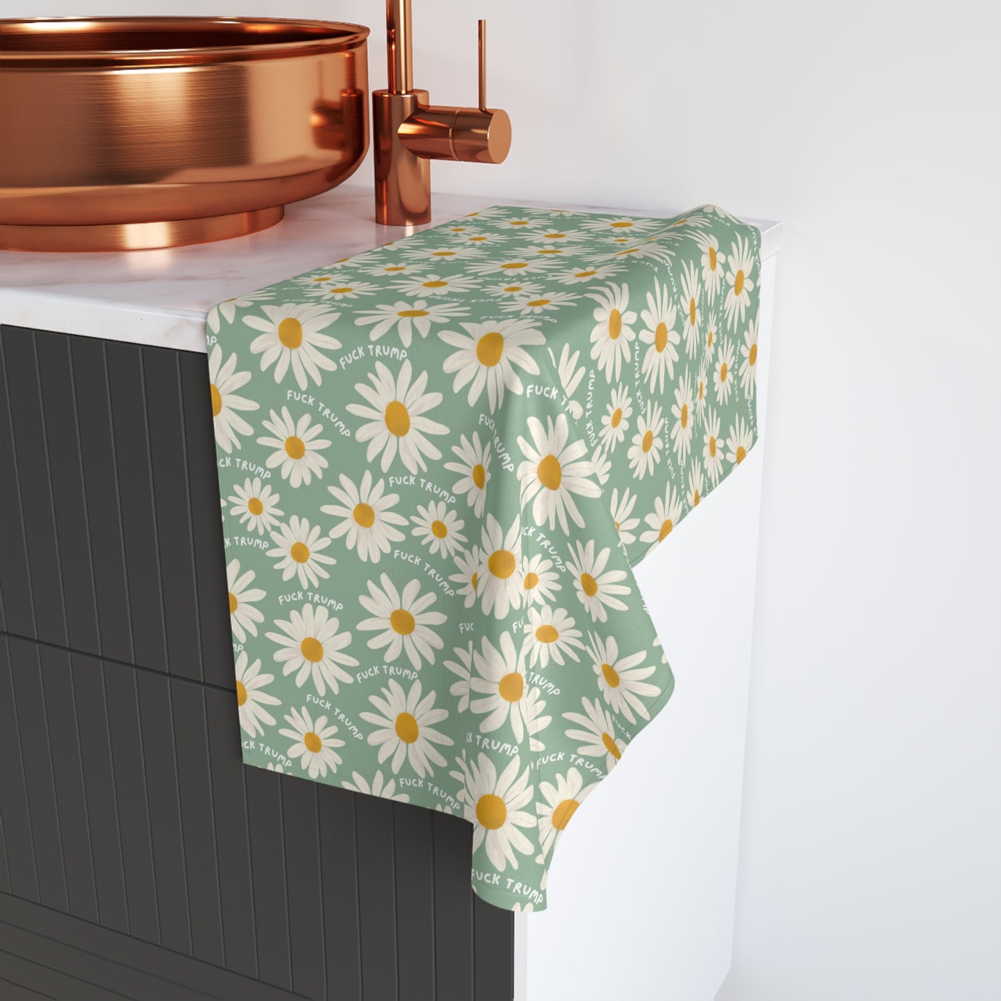 Subtle Retro F*ck Trump Daisy Hand Towel