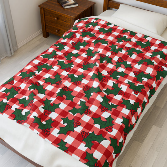 Subtle FDT Christmas Holly Velveteen Plush Blanket
