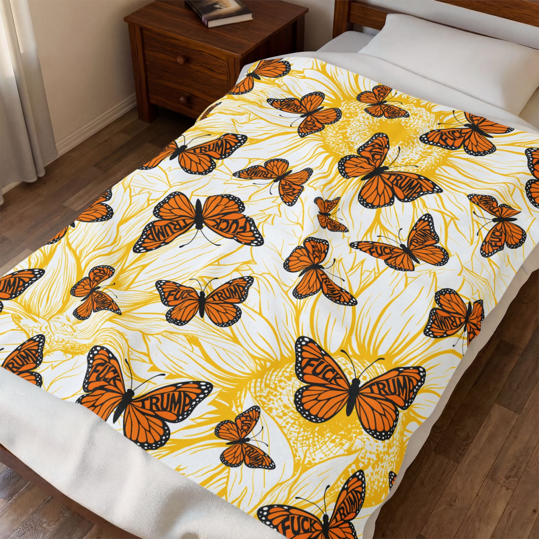 F*ck Trump No Orange Monarchs Butterfly Velveteen Plush Blanket