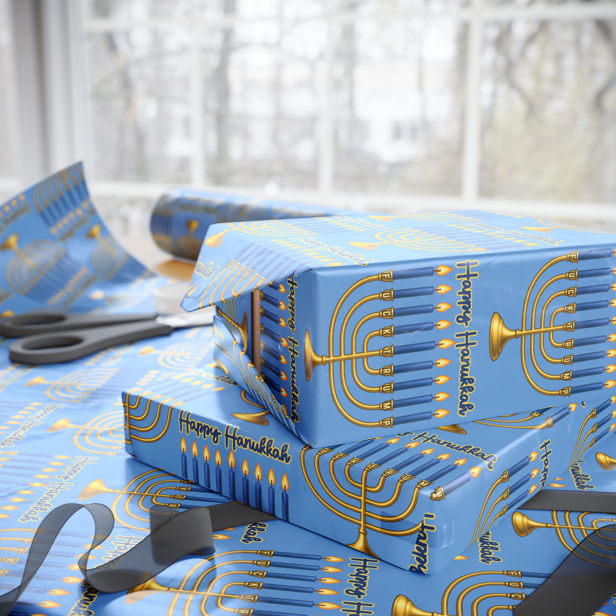 Subtle F*ck Trump Hanukkah Menorah Wrapping Paper