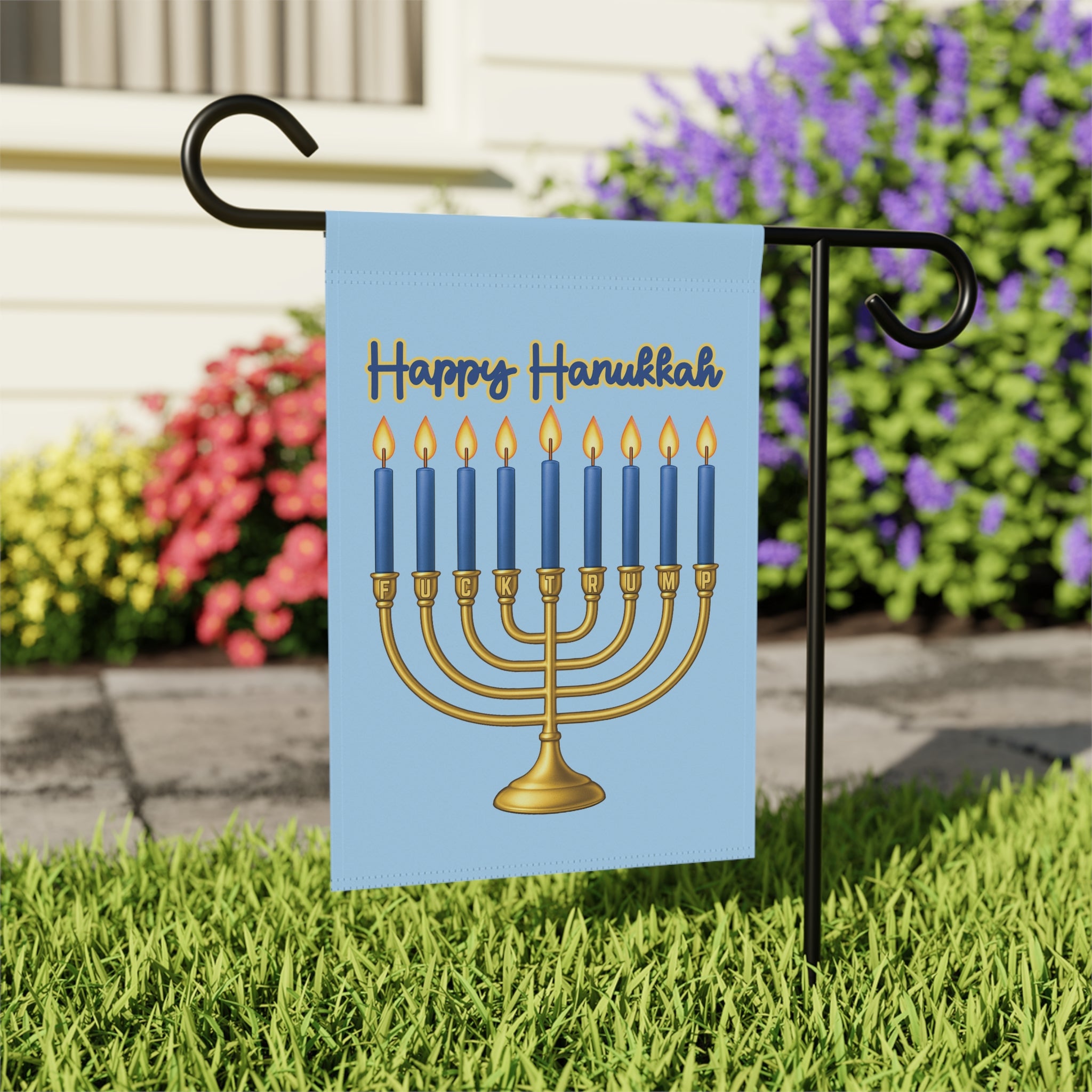 Subtle F*ck Trump Hanukkah Menorah Garden Flag