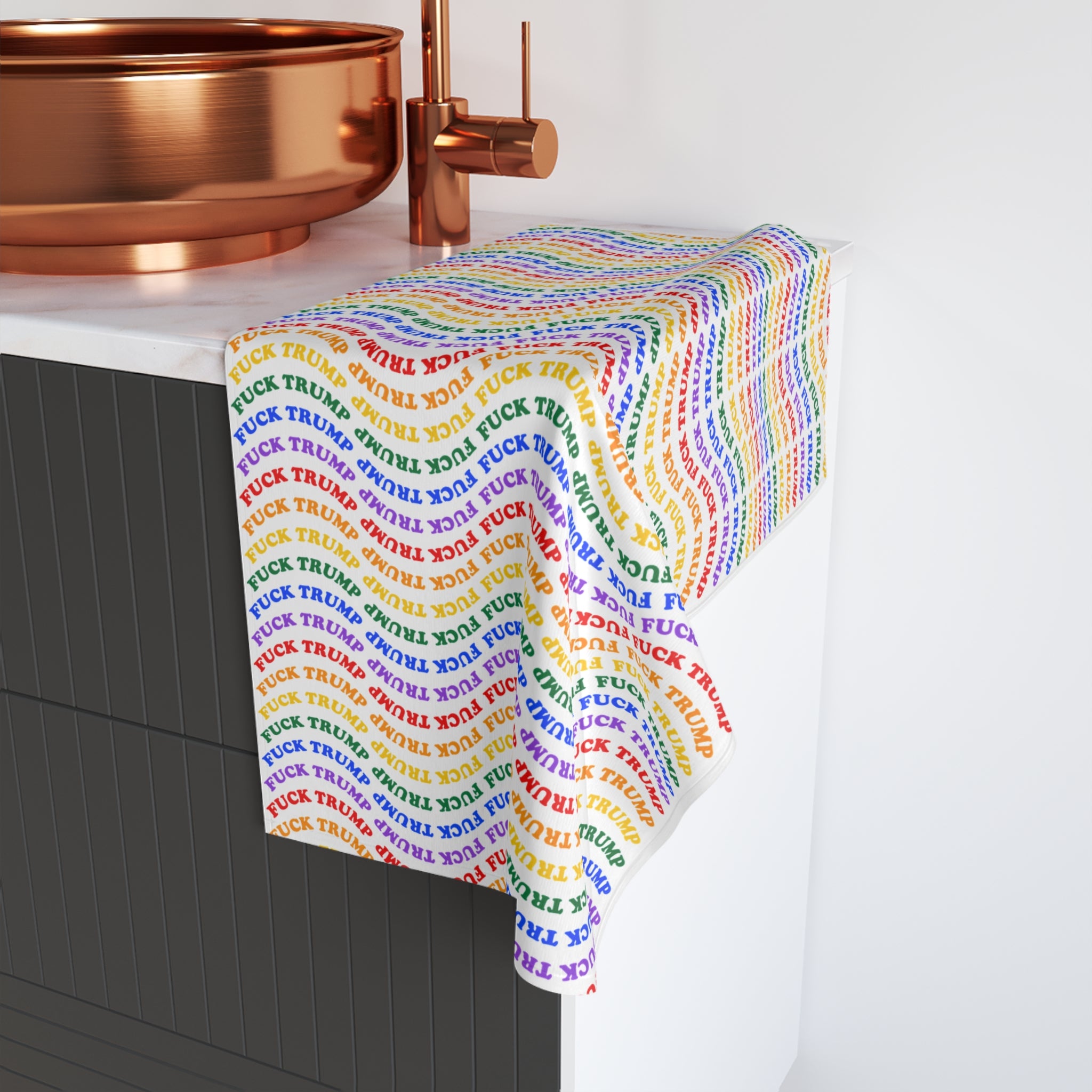 F*ck Trump Rainbow Wave Pride Hand Towel