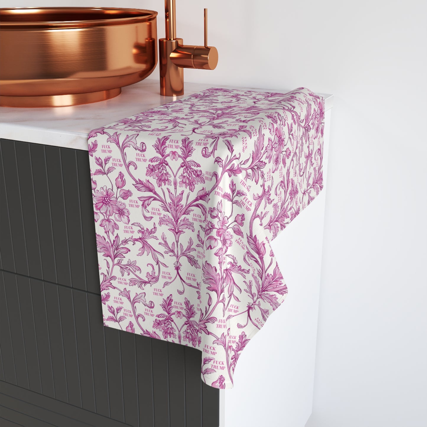Pink Toile de Jouy F*ck Trump Hand Towel
