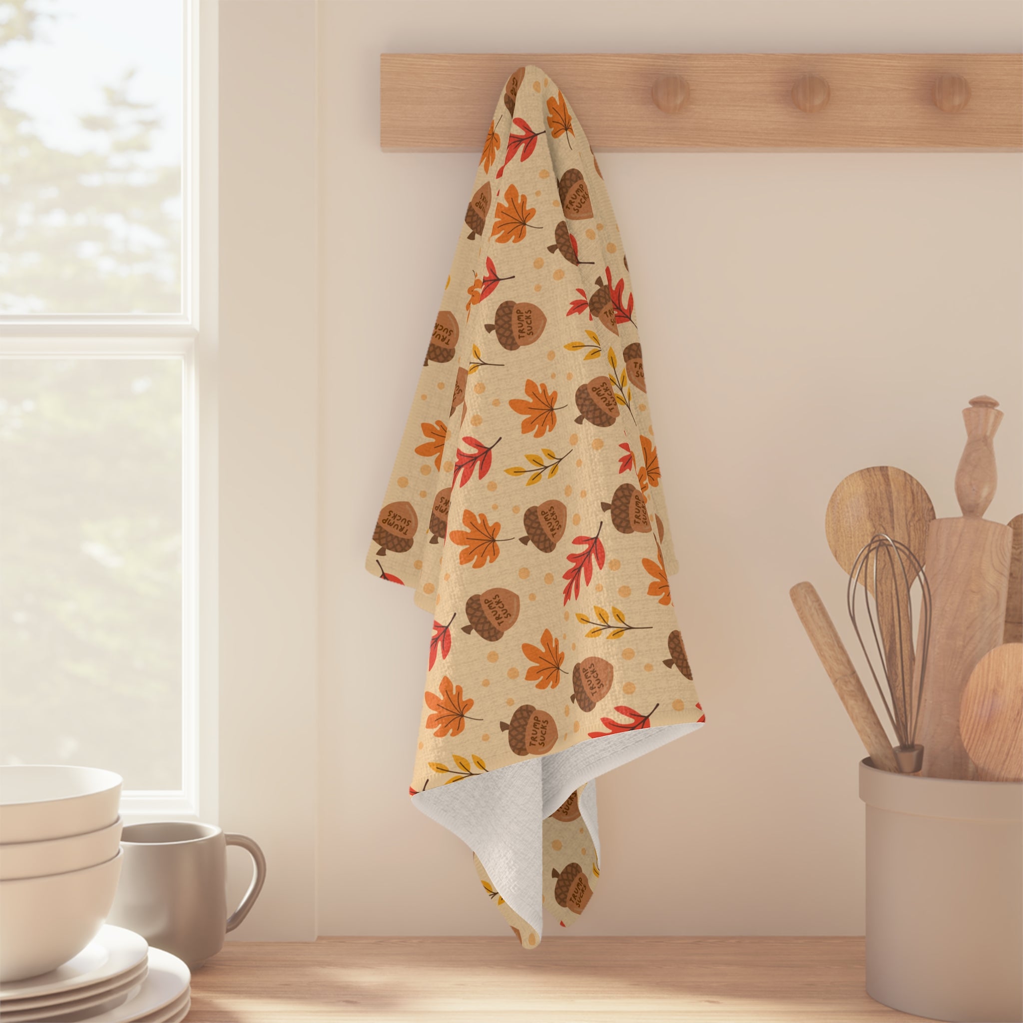 F*ck Trump Fall Acorns Waffle Weave Kitchen Towel