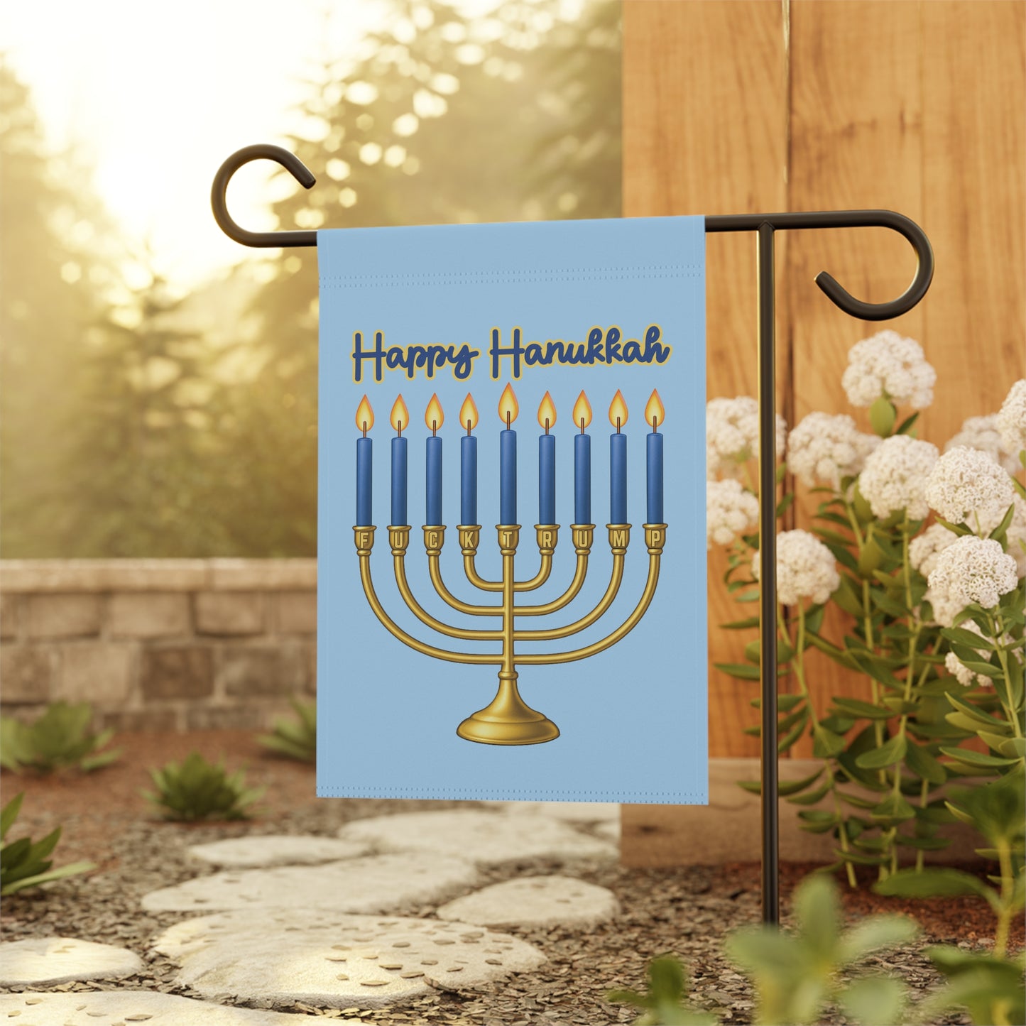 Subtle F*ck Trump Hanukkah Menorah Garden Flag