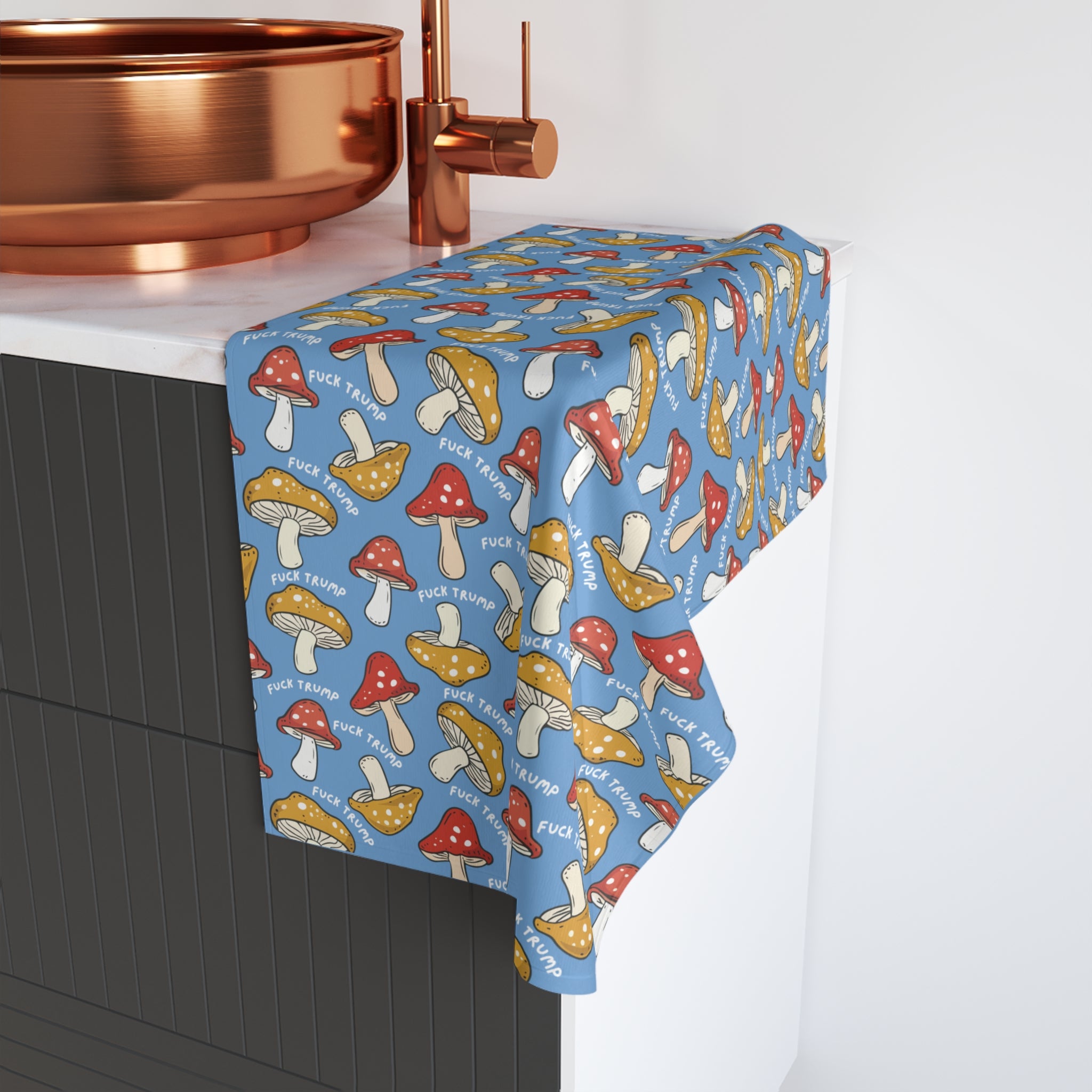 F*ck Trump Blue Mushroom Hand Towel