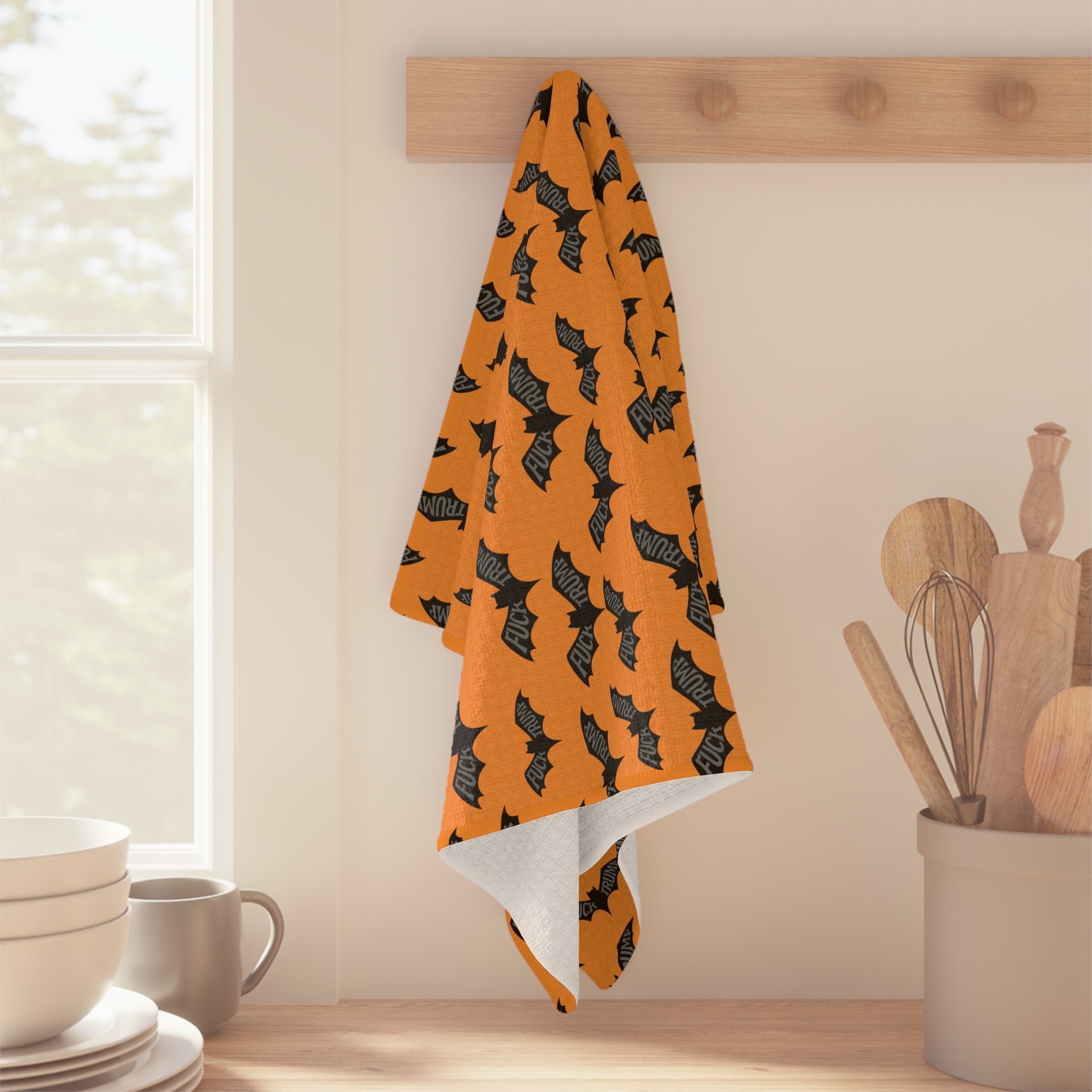 F*ck Trump Spooky Bats Waffle Weave Kitchen Towel