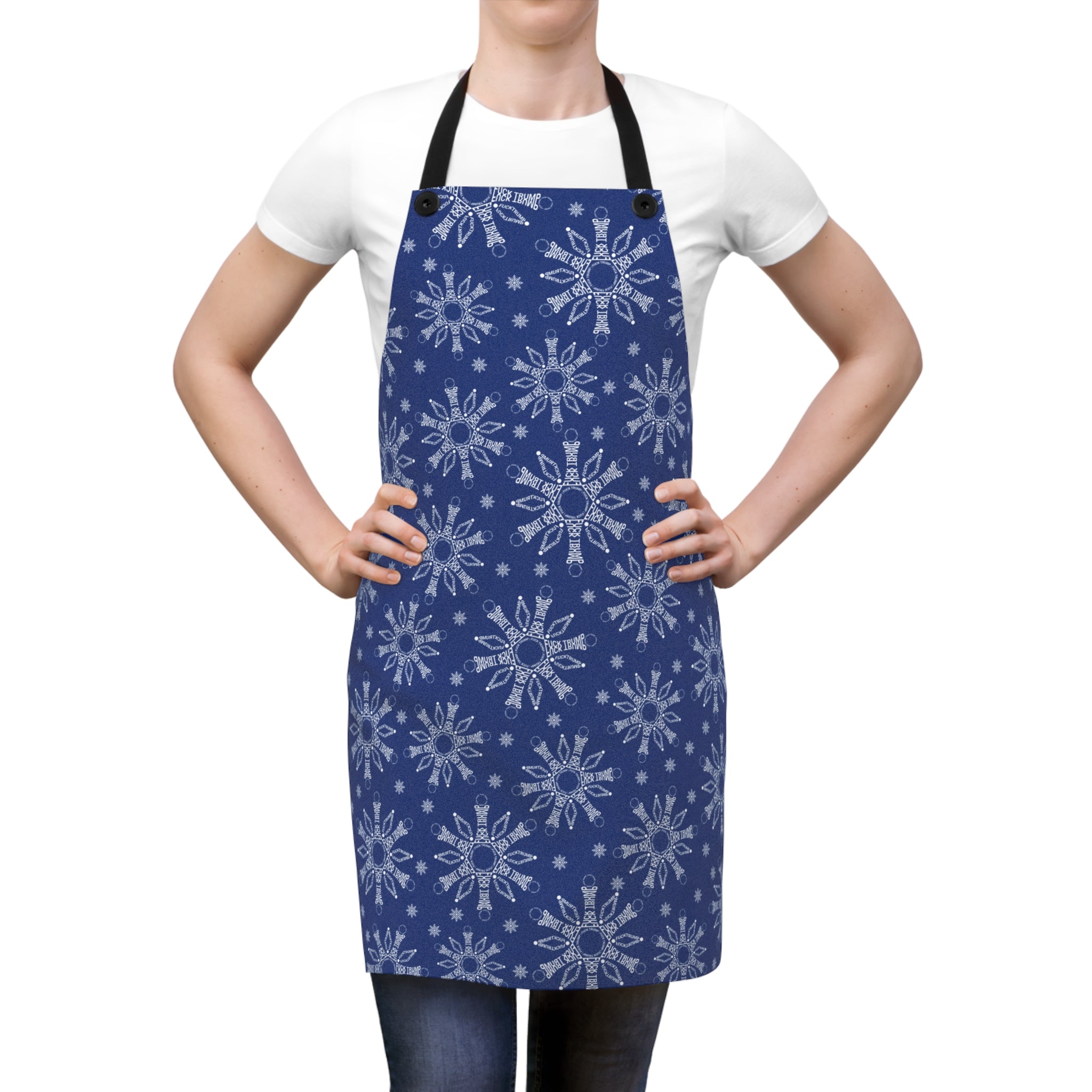 Subtle F*ck Trump Blue Winter Snowflakes Cooking Apron