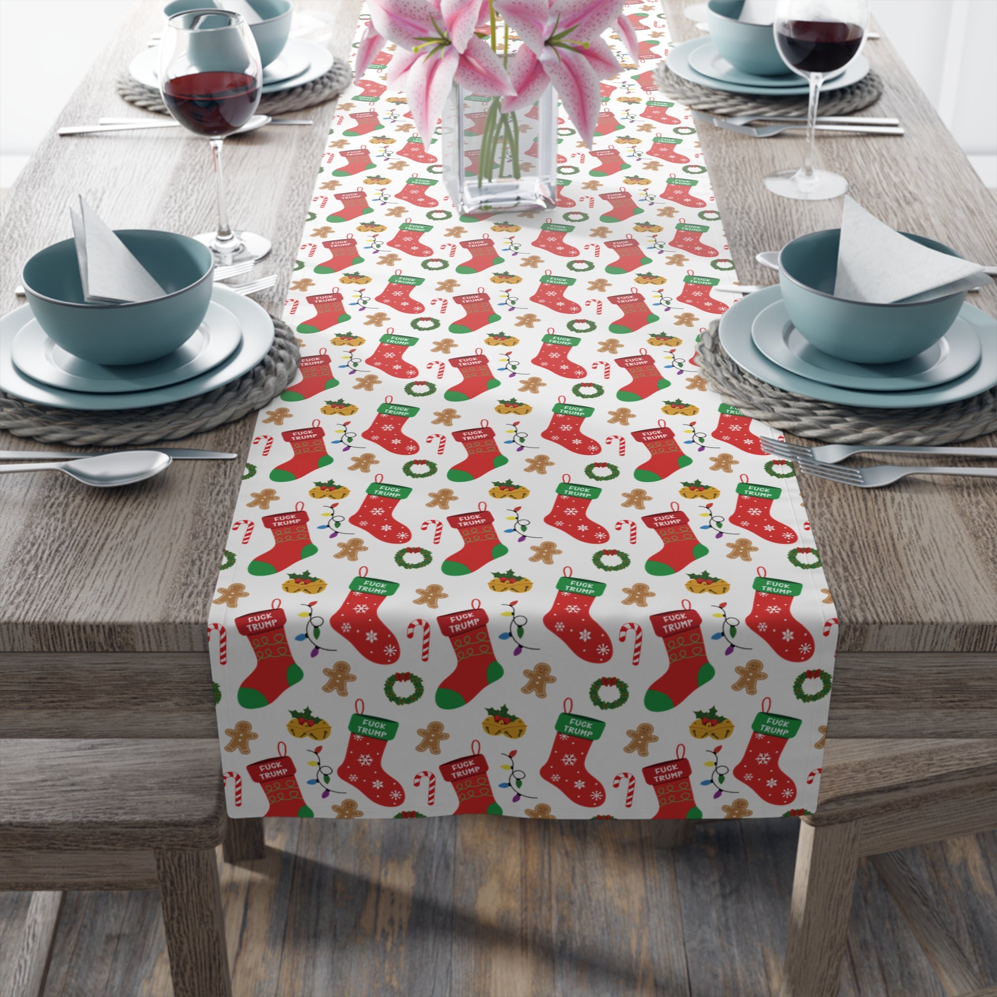 Subtle F*ck Trump Christmas Stocking Table Runner