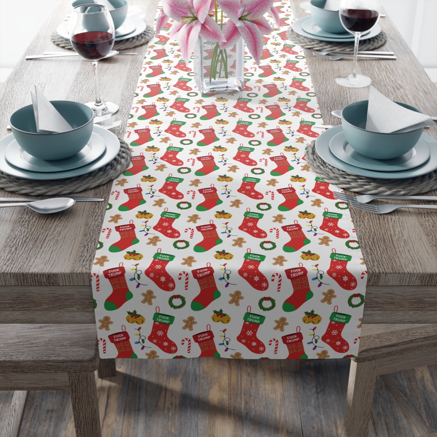 Subtle F*ck Trump Christmas Stocking Table Runner
