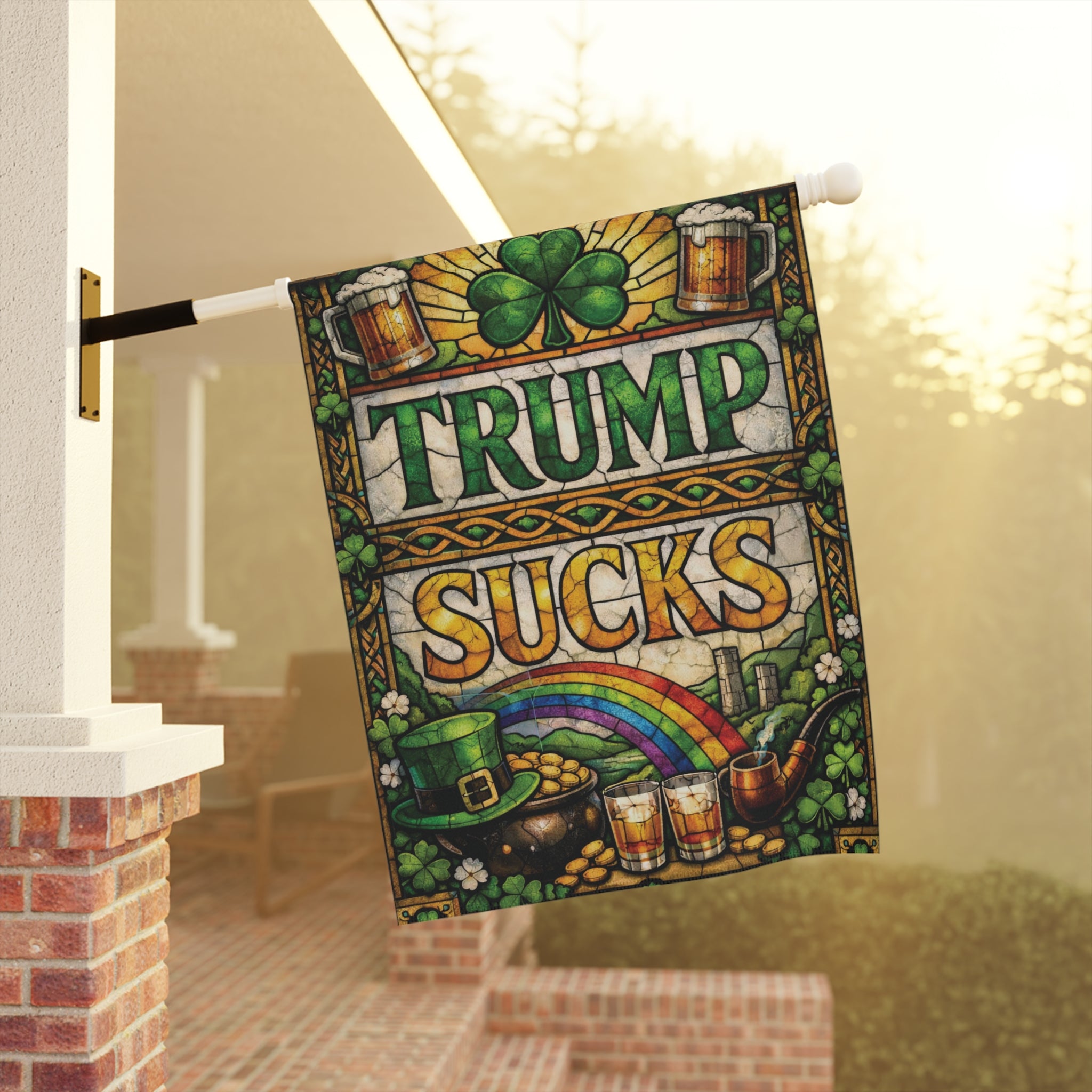 Stained Glass Trump Sucks St. Patrick's Day Garden Flag