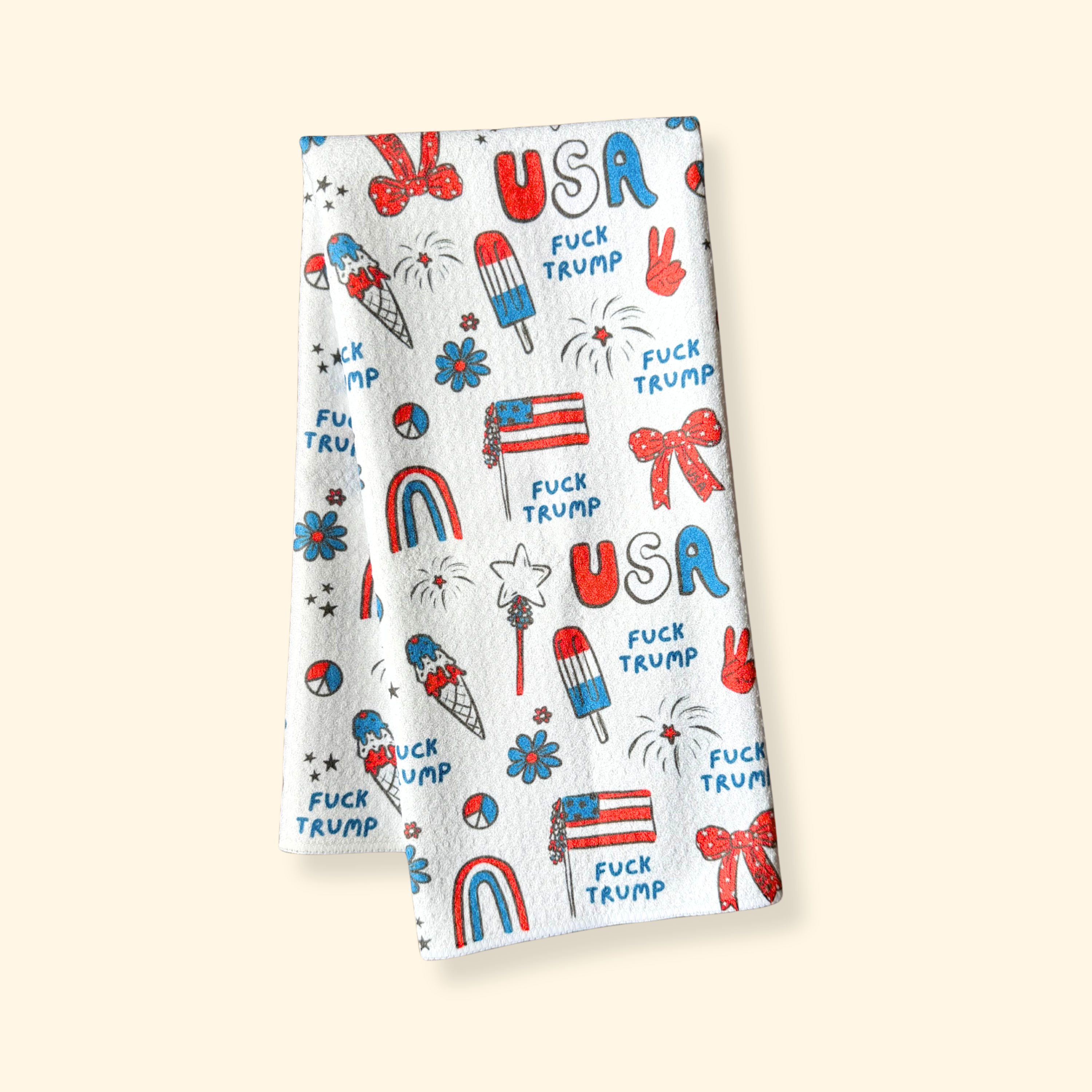 F*ck Trump Patriotic Cartoon 4th of July Waffle Weave Kitchen Towel