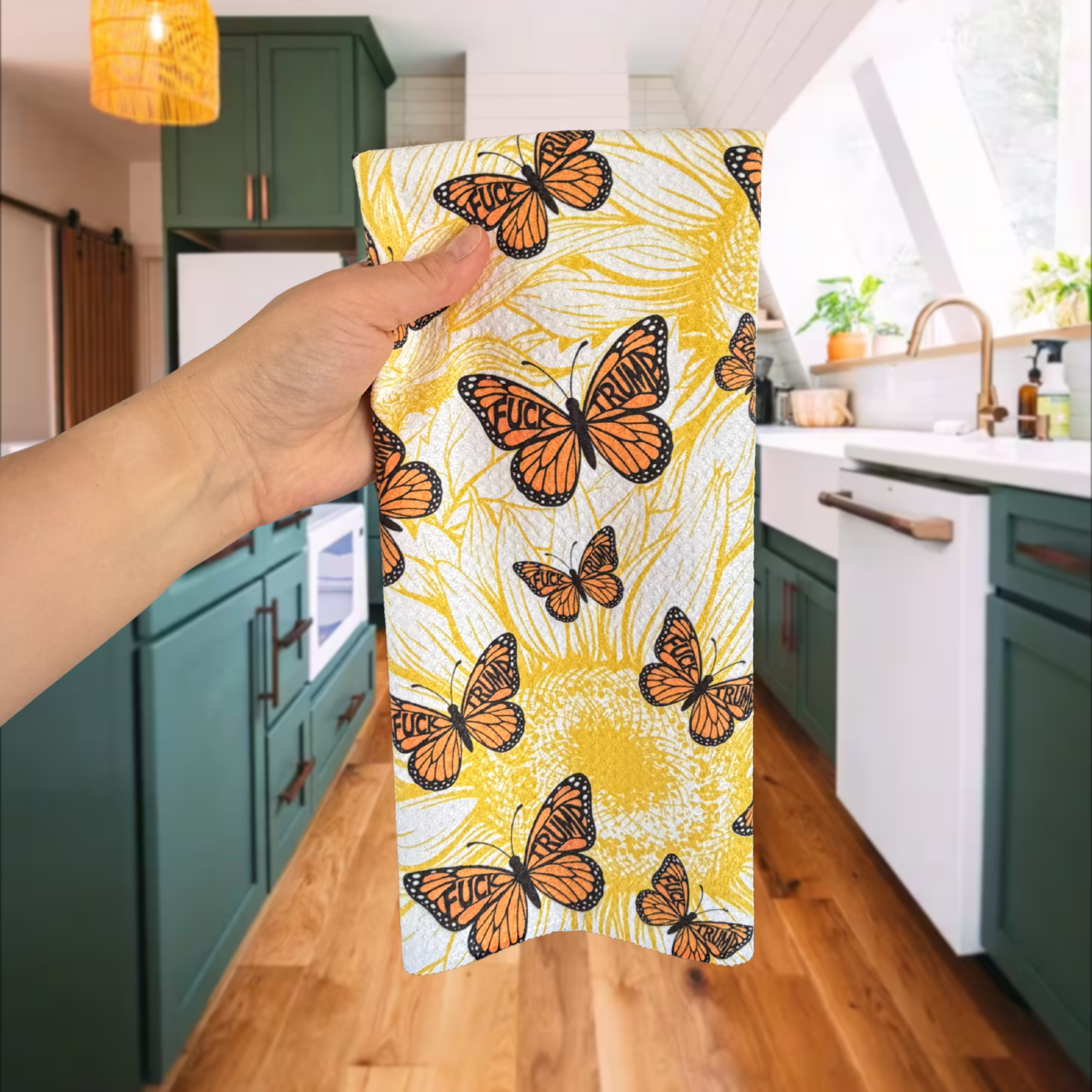 F*ck Trump No Monarchs Butterfly Waffle Weave Kitchen Towel
