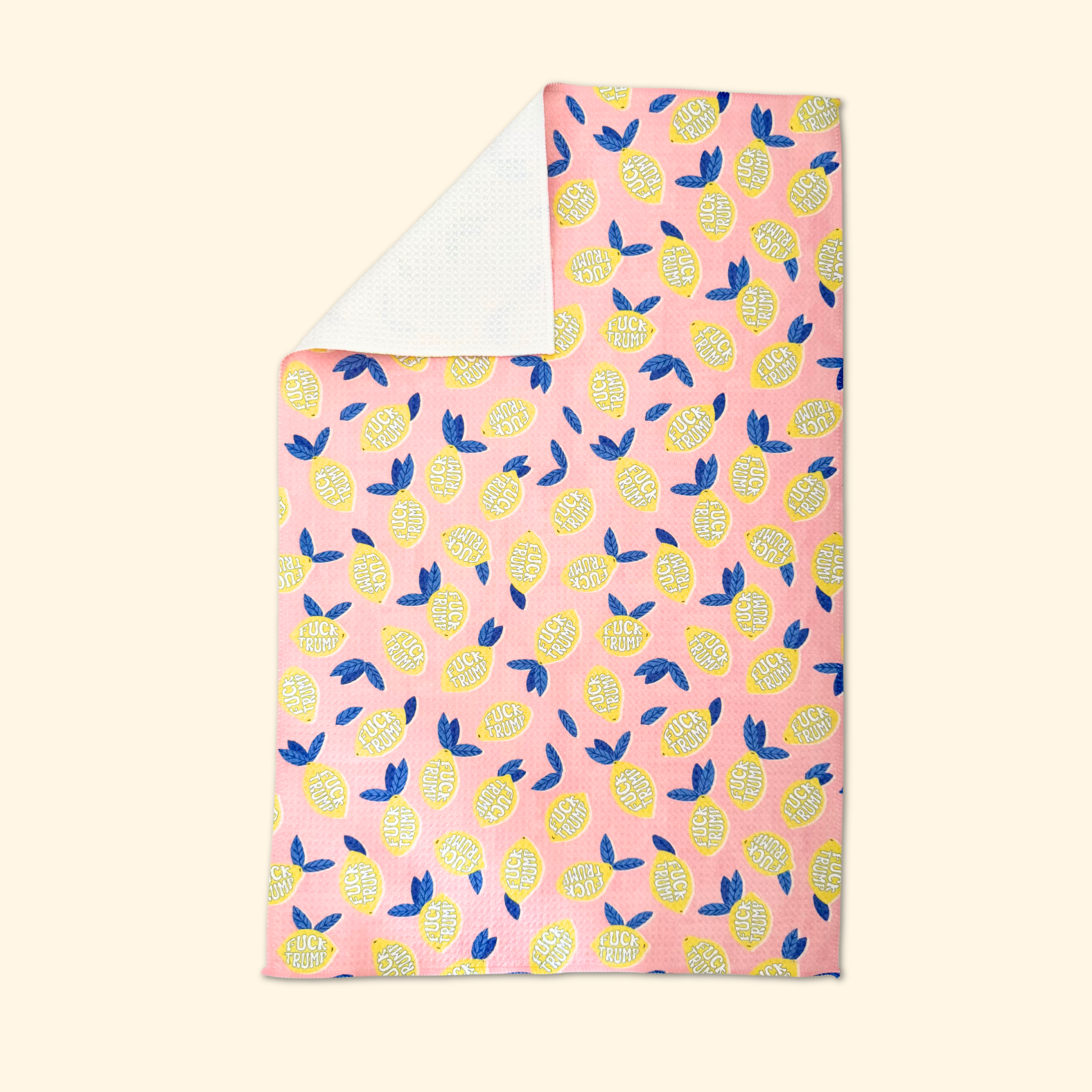F*ck Trump Retro Pink Lemons Waffle Weave Kitchen Towel