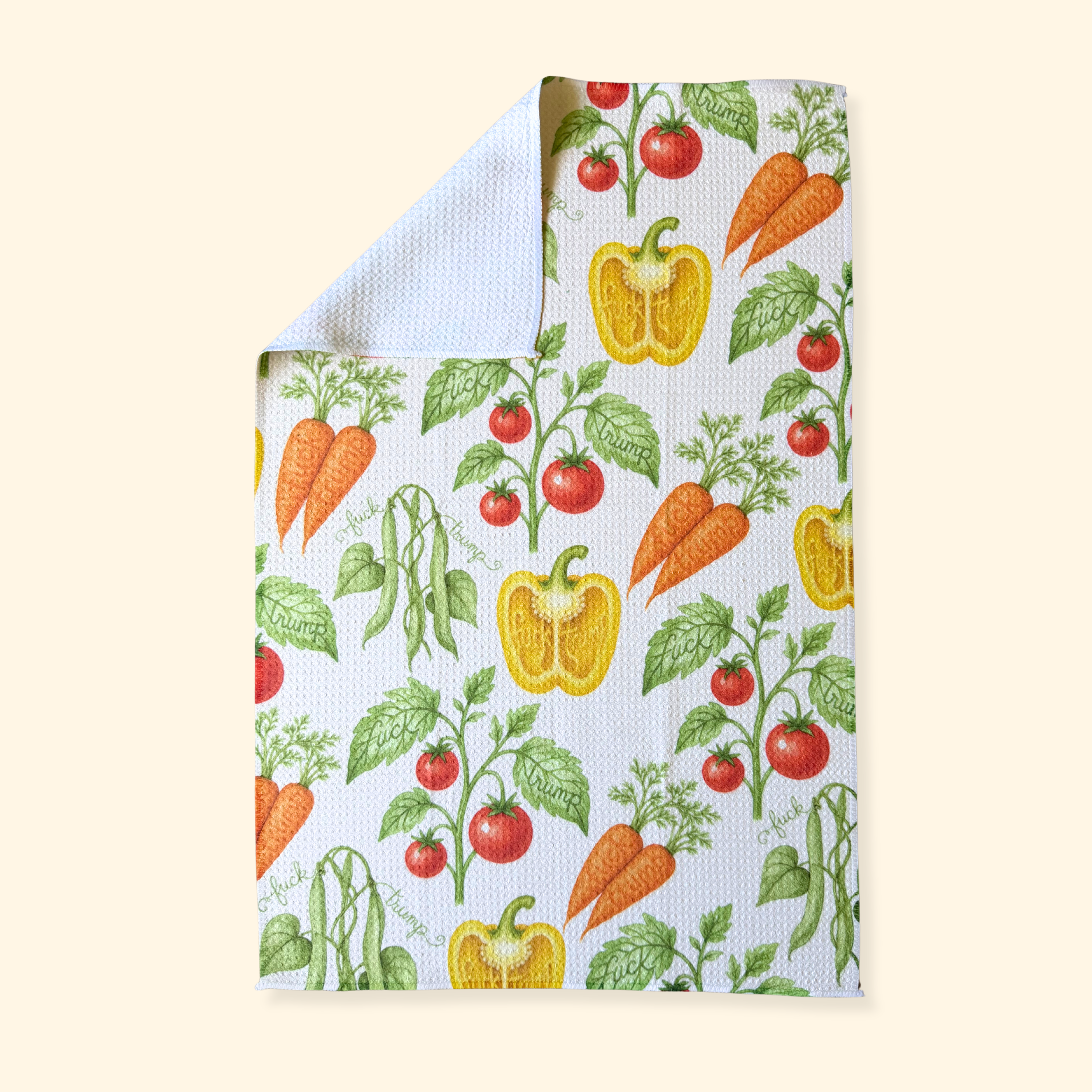 F*ck Trump Watercolor Vegetable Waffle Weave Kitchen Towel