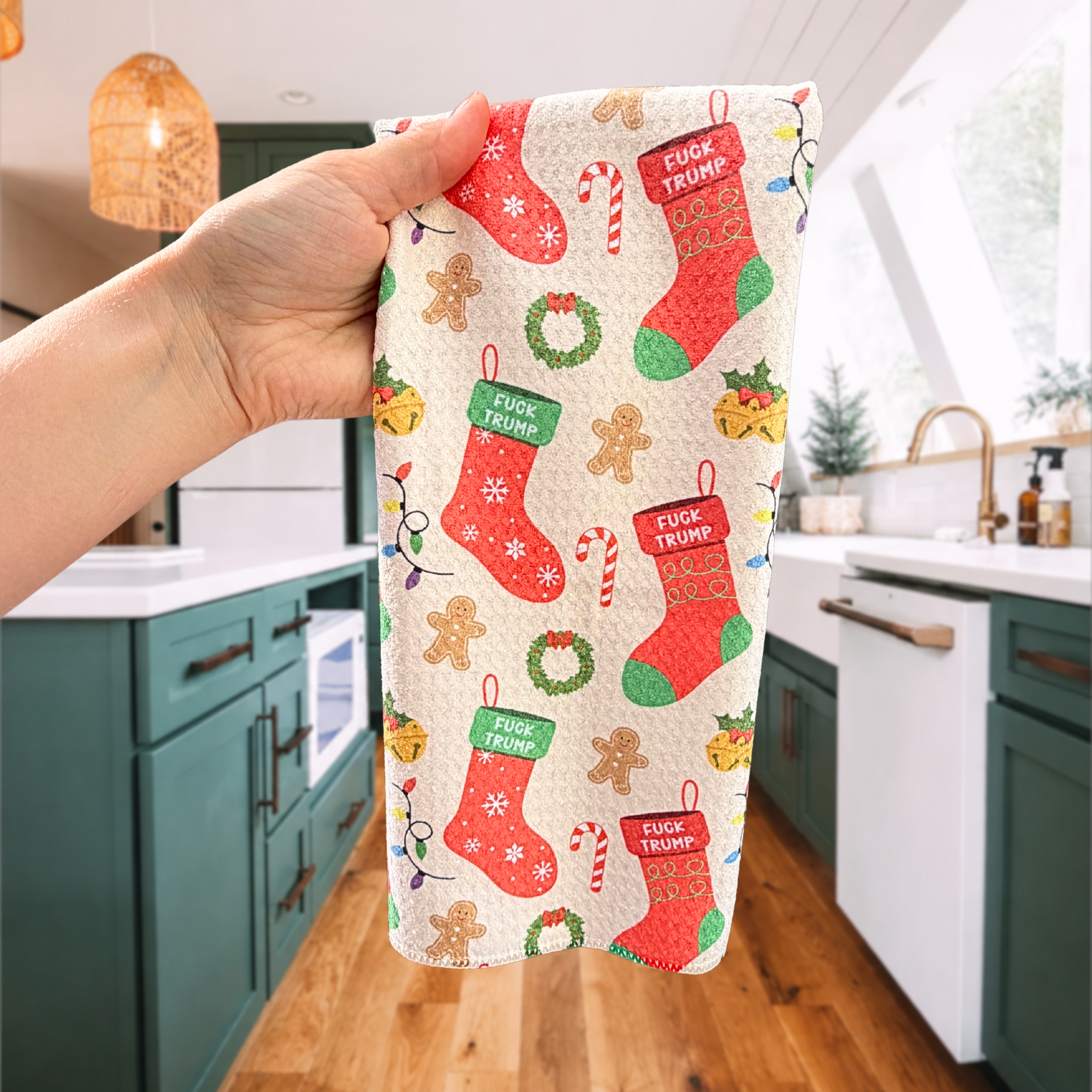 F*ck Trump Christmas Stocking Waffle Weave Kitchen Towel