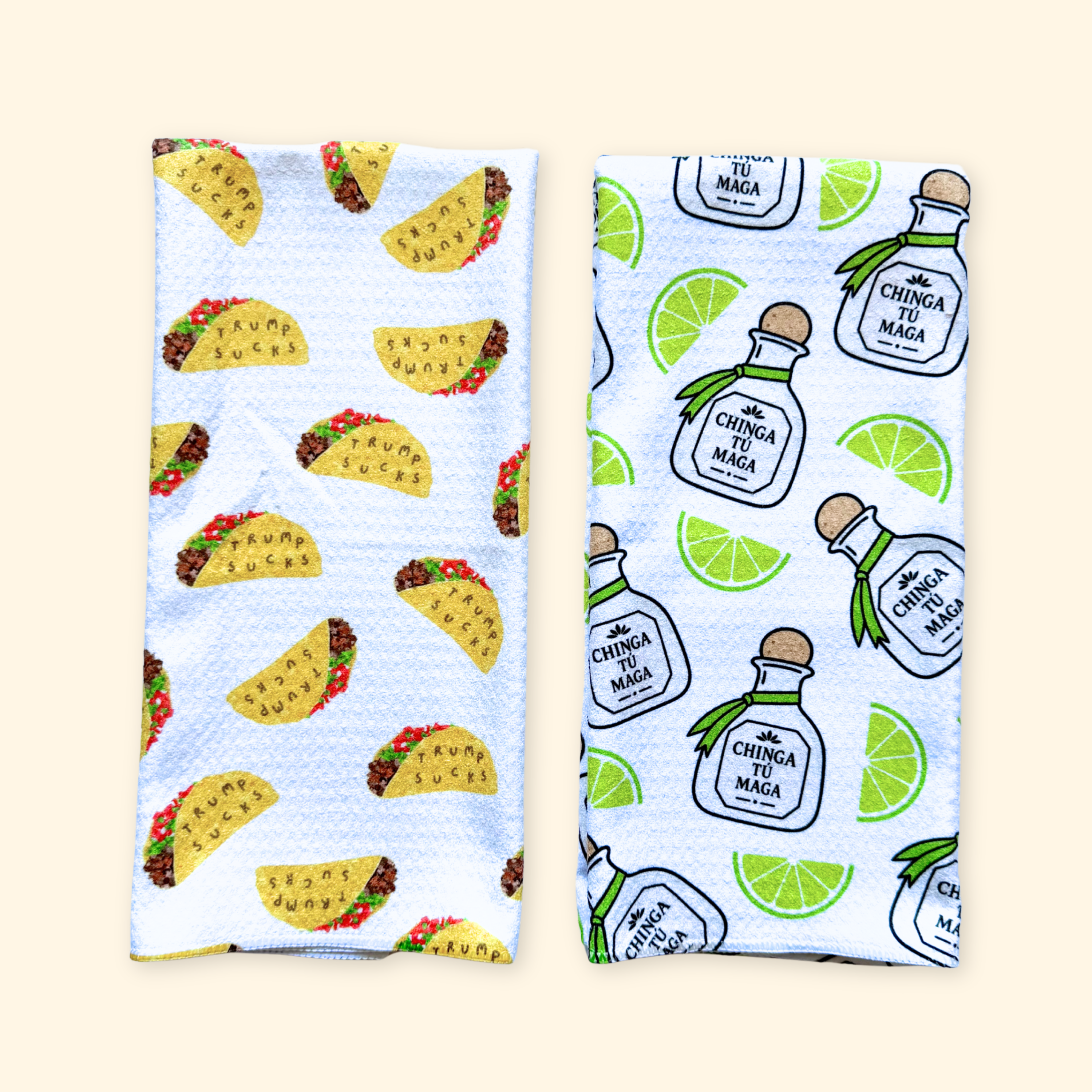 Tacos + Tequila | F*ck Trump Waffle Weave Kitchen Duo