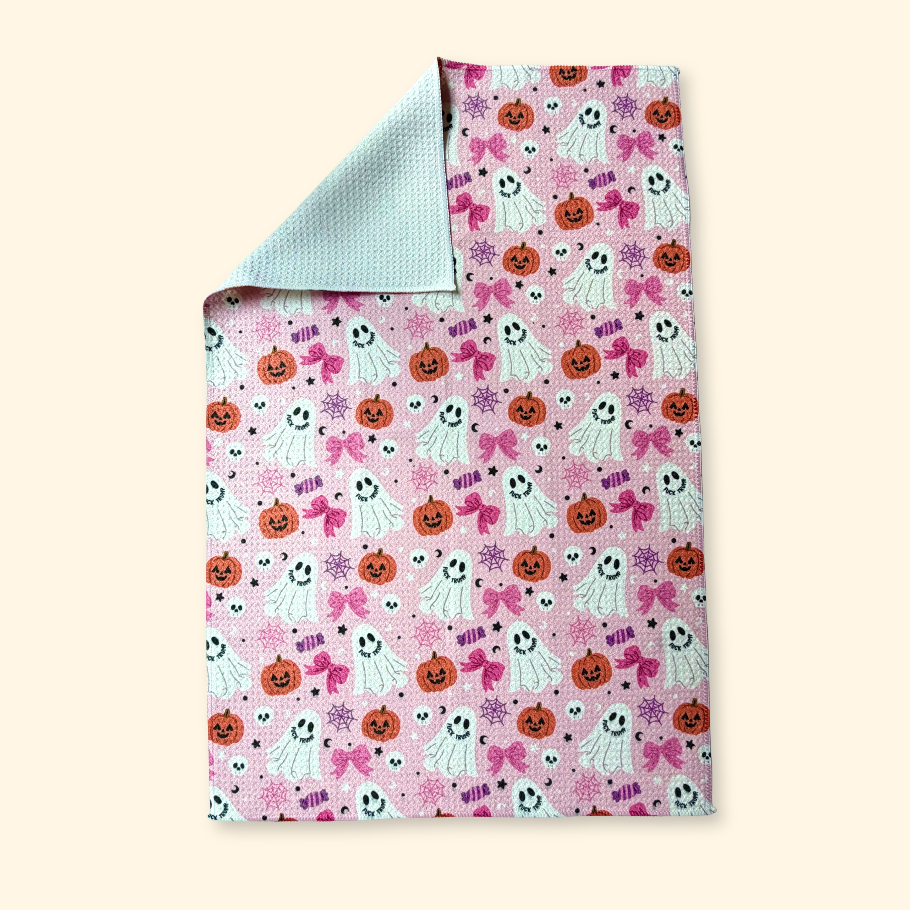 F*ck Trump Pink Halloween Ghosts Waffle Weave Kitchen Towel