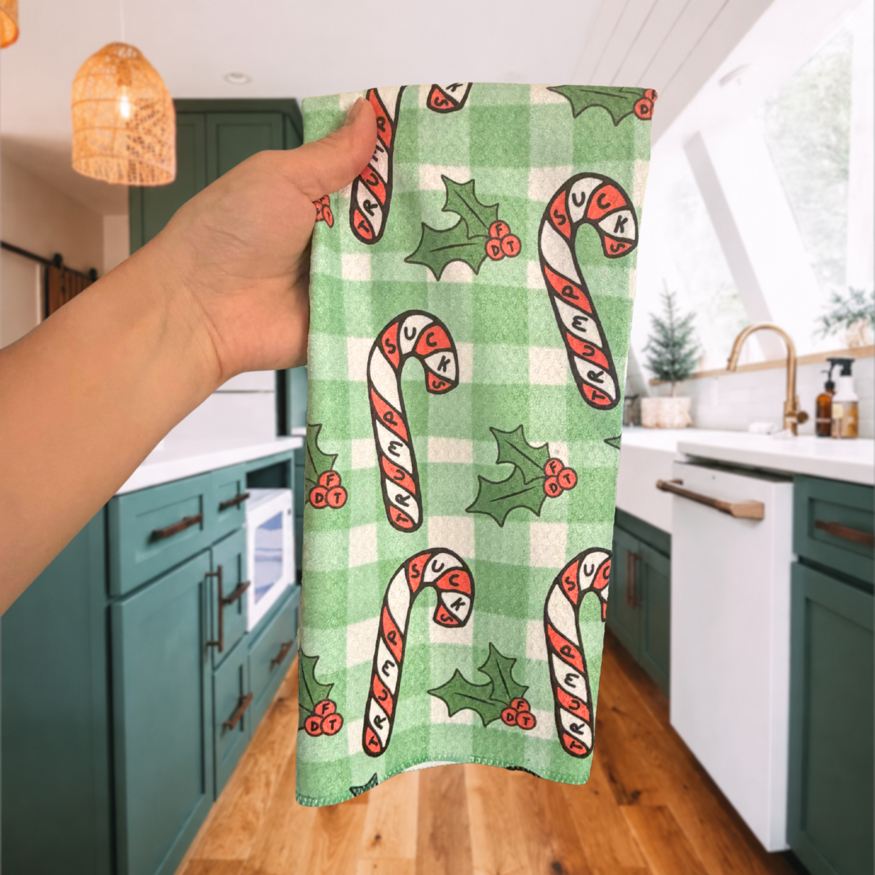 Trump Sucks Candy Cane Waffle Weave Kitchen Towel