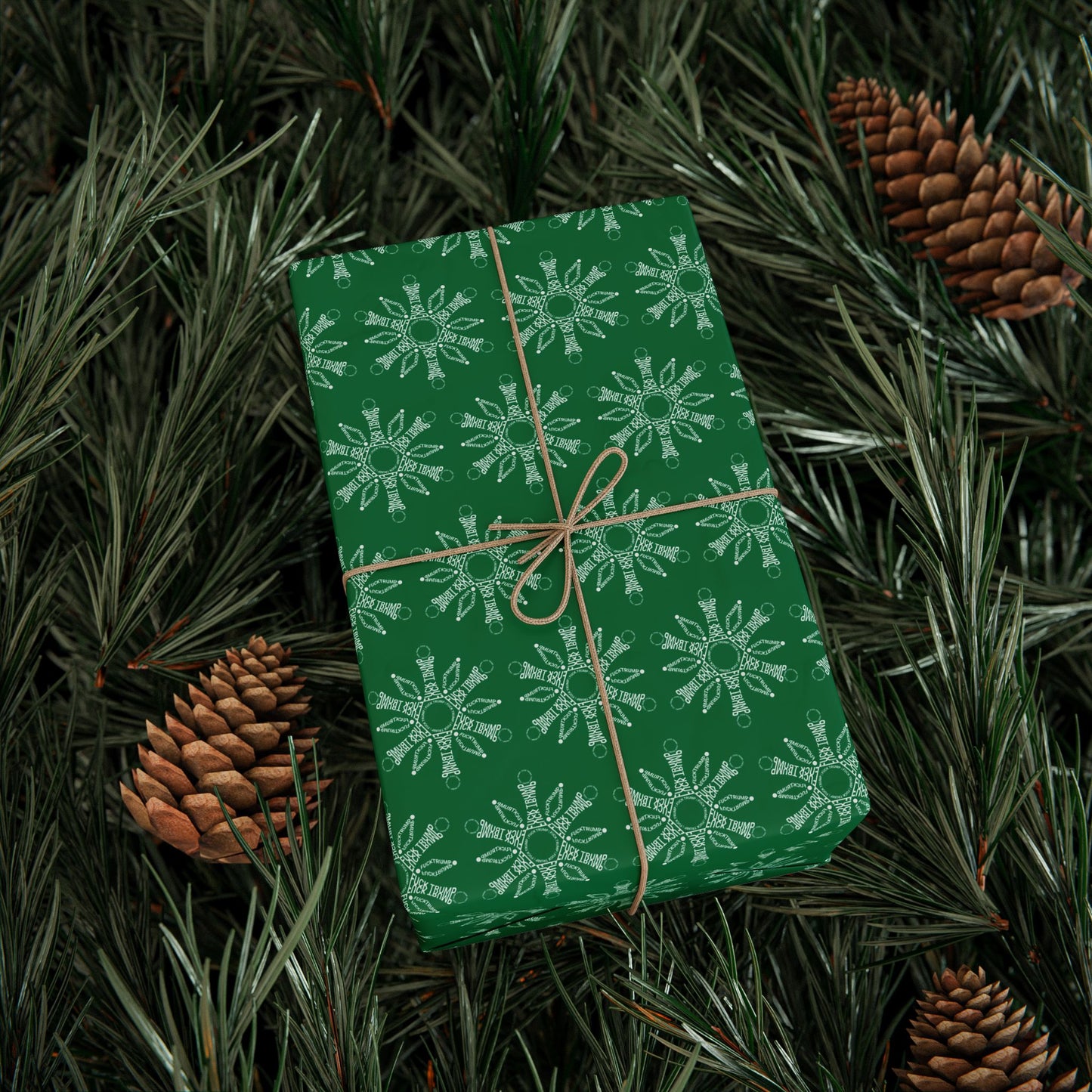 Subtle F*ck Trump Green Snowflake Wrapping Paper