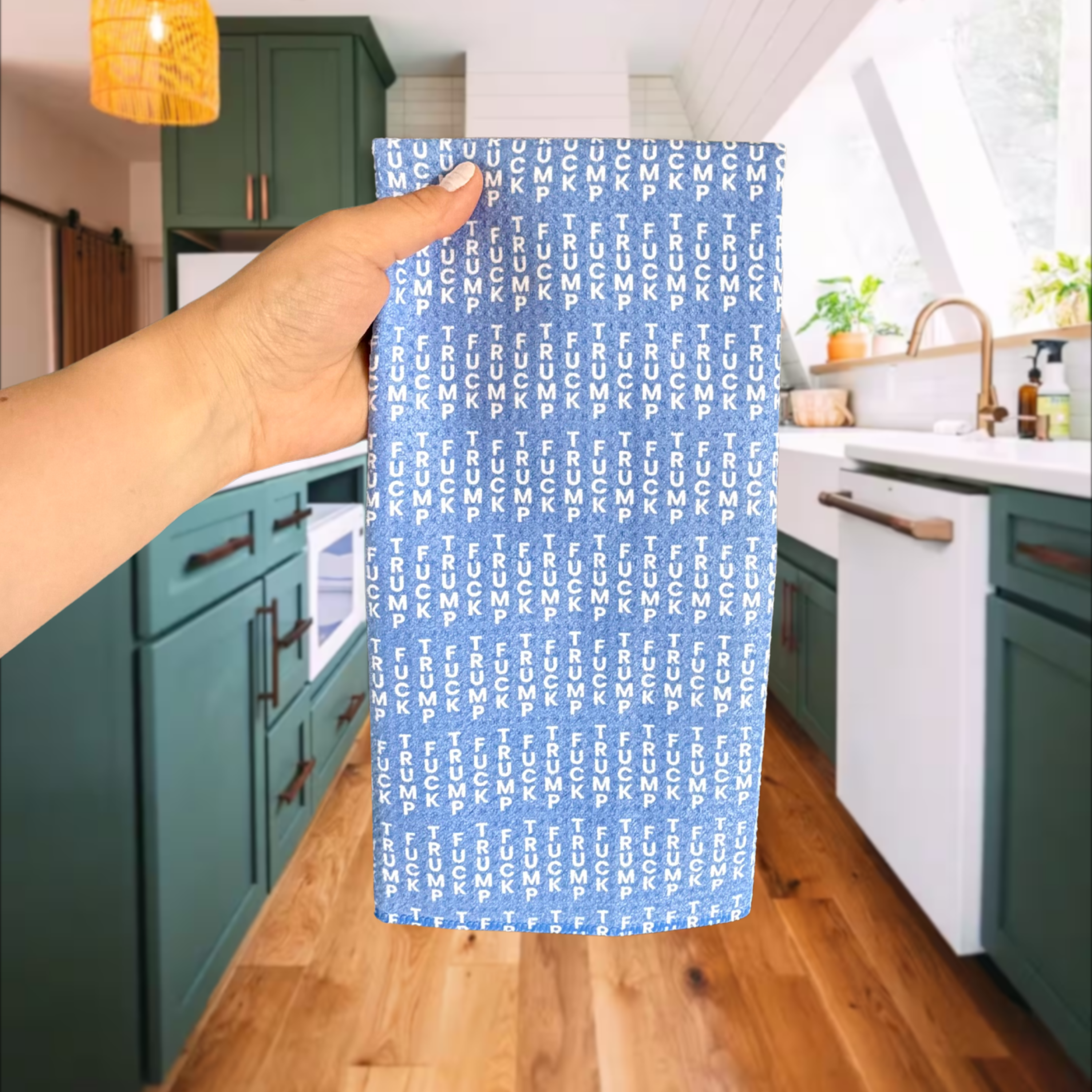 F*ck Trump Blue Lines Waffle Weave Kitchen Towel