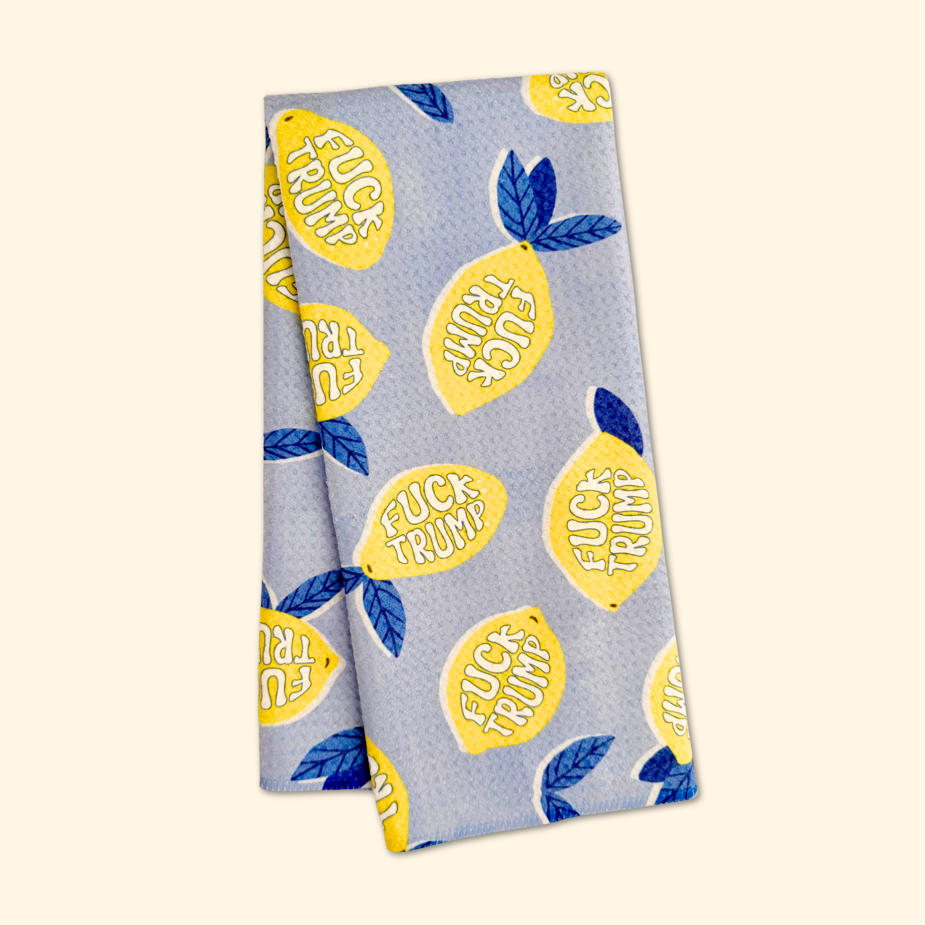 F*ck Trump Retro Blue Lemons Waffle Weave Kitchen Towel