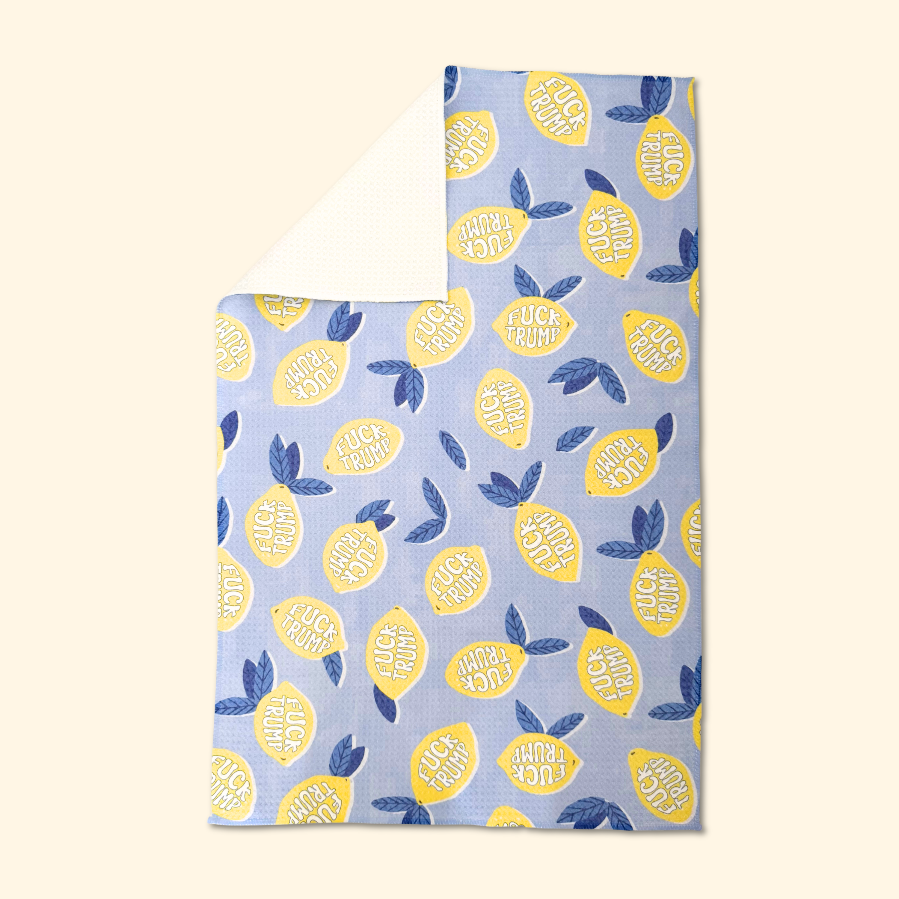 F*ck Trump Retro Blue Lemons Waffle Weave Kitchen Towel