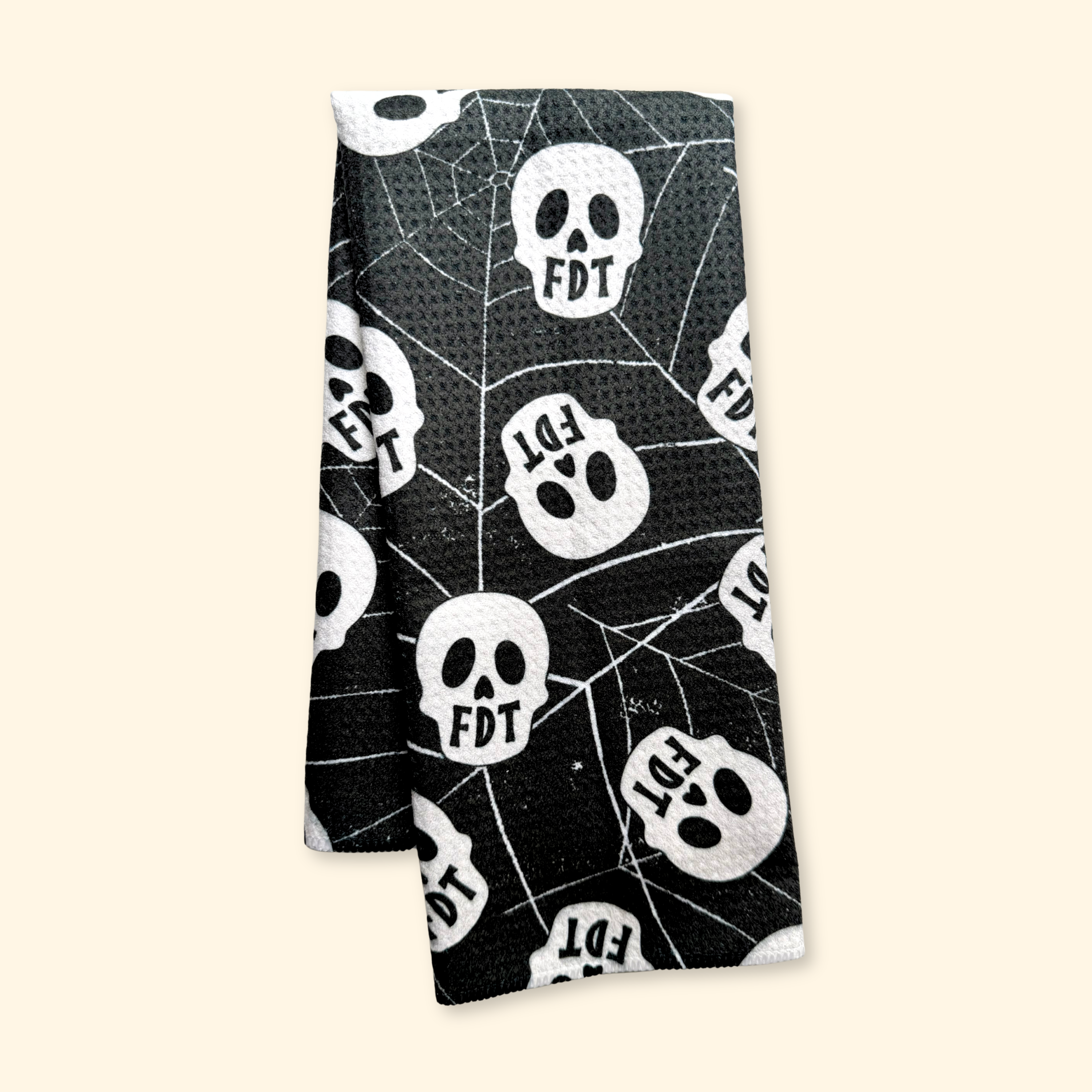 FDT Skulls and Spider Webs Waffle Weave Kitchen Towel